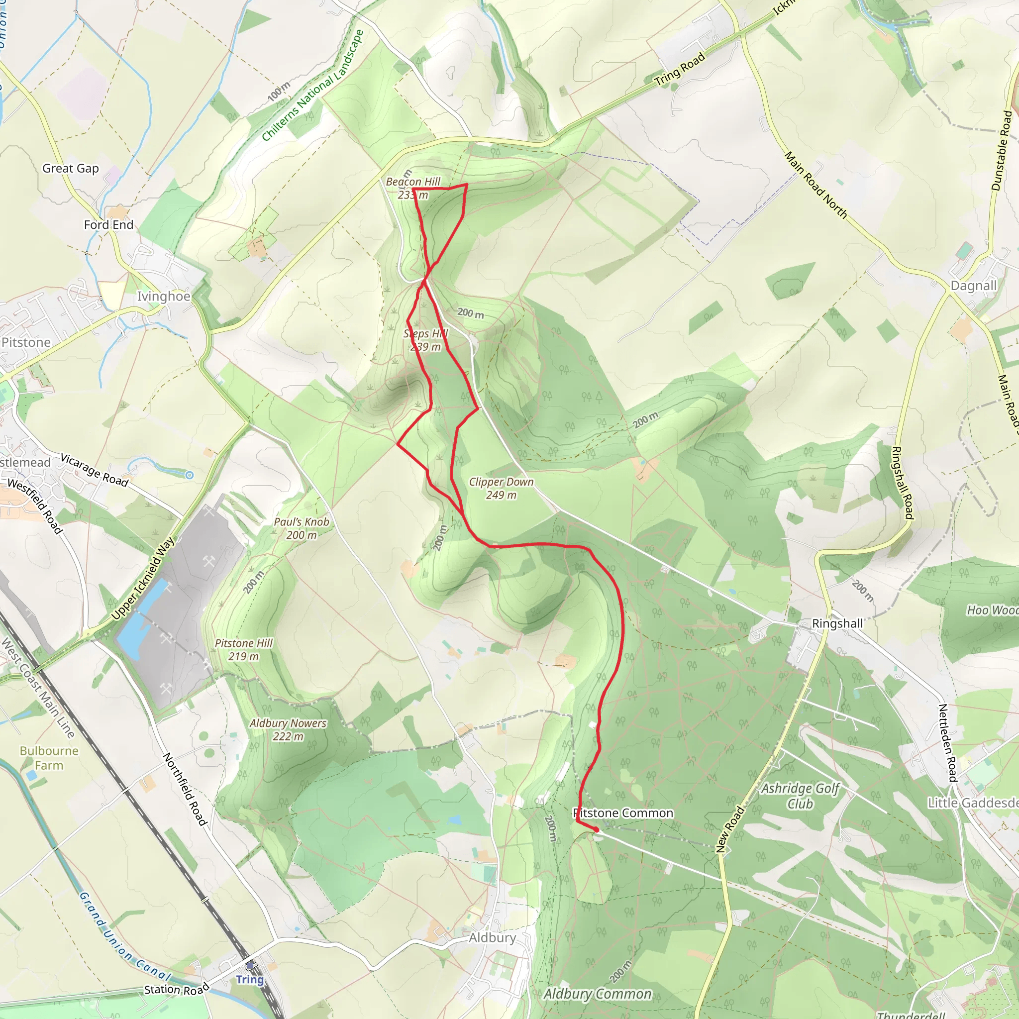 Bridgewater Monument to Ivinghoe Beacon Trail mobile static map