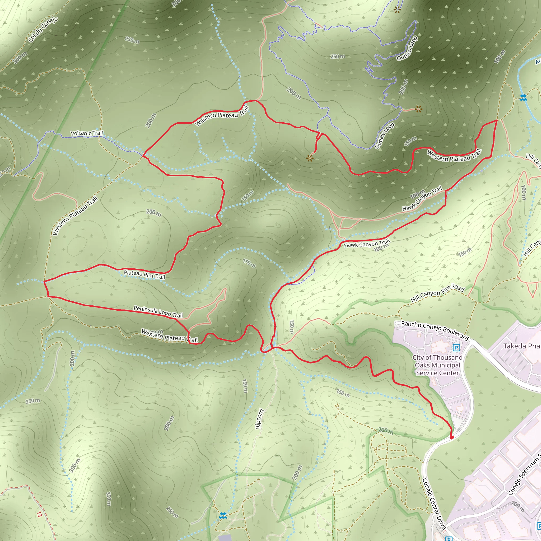 Hawk Canyon Trail, Western Plateau Trail and Penninsula Loop Trail mobile static map
