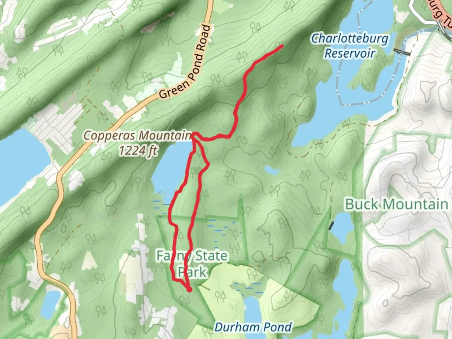 An image depicting the trail Four Birds Loop Trail from Timberbrook Road and its surrounding area.
