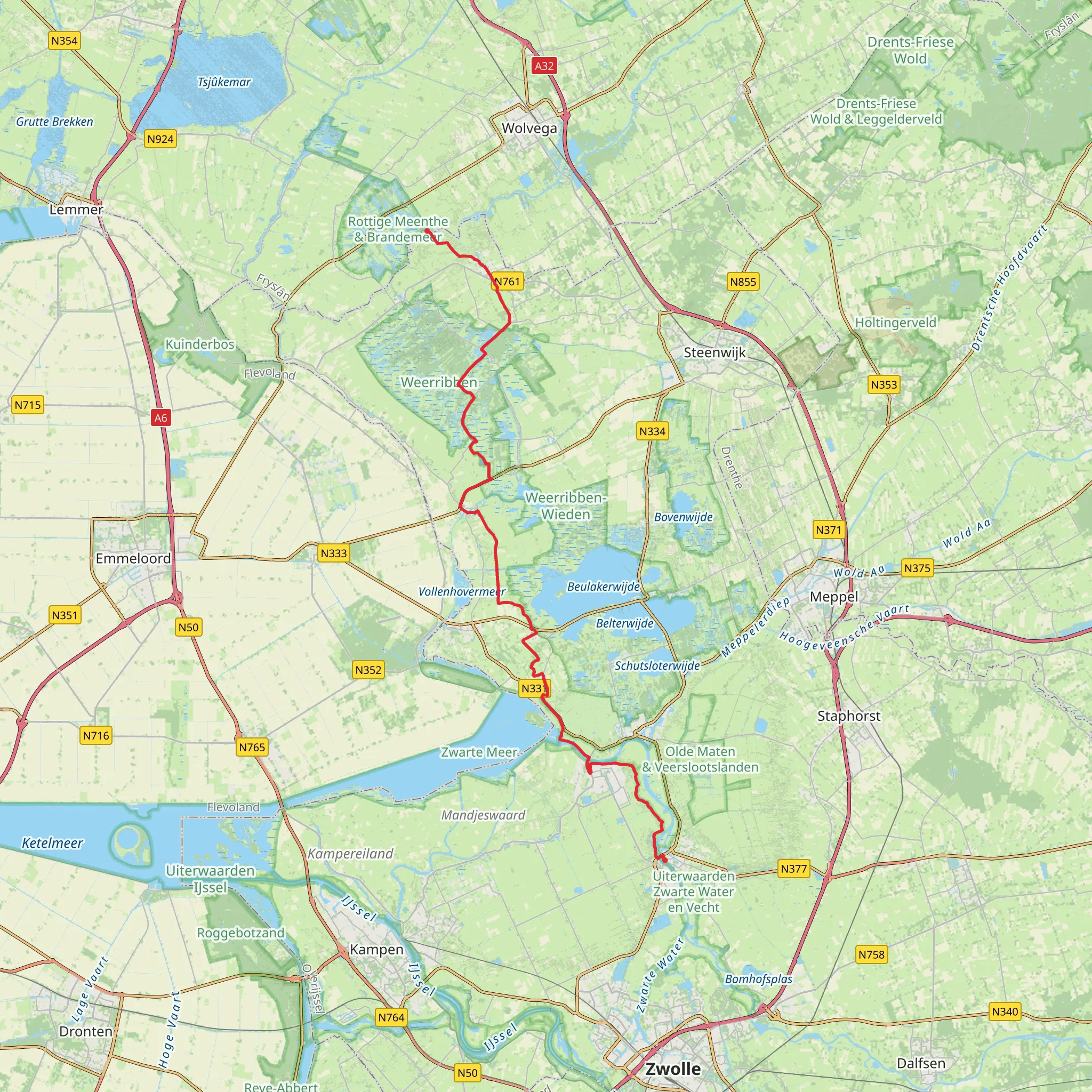 Hasselt to Driewegsluis Sch sl via Blokzijtseweg and Kalenbergerpad mobile static map