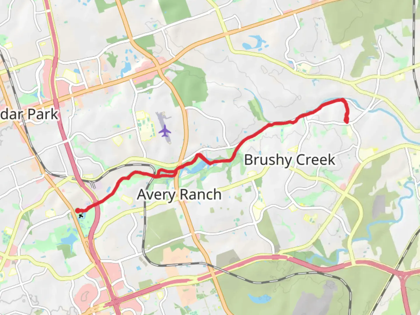 An image depicting the trail Brushy Creek Regional Trail and its surrounding area.