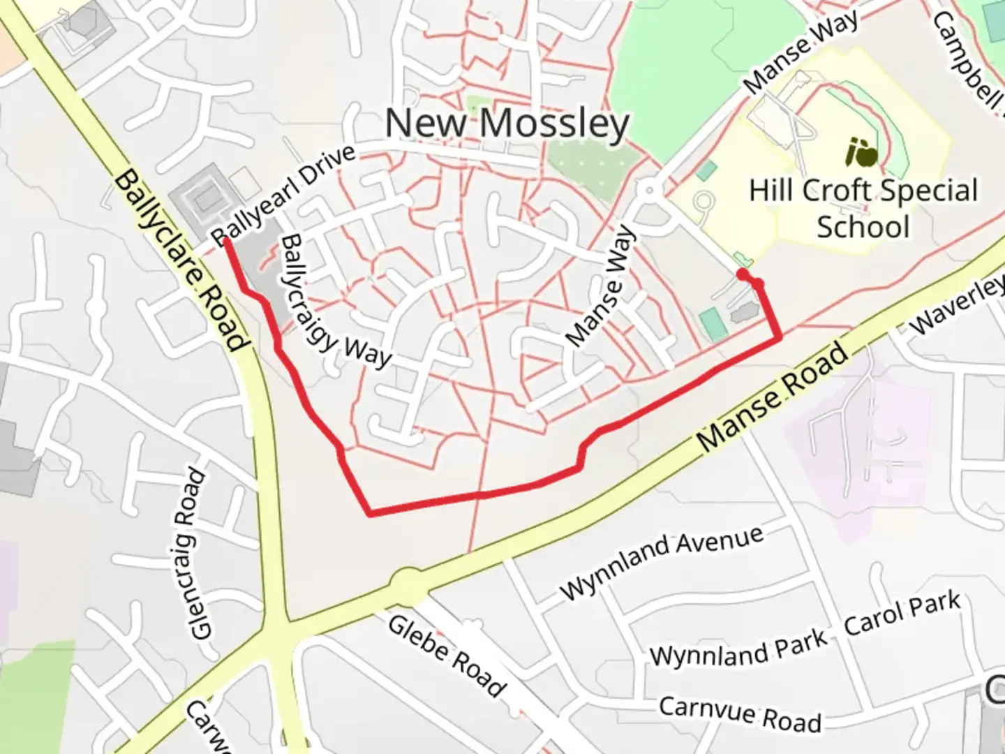 An image depicting the trail New Mossley Woodland Walk and its surrounding area.