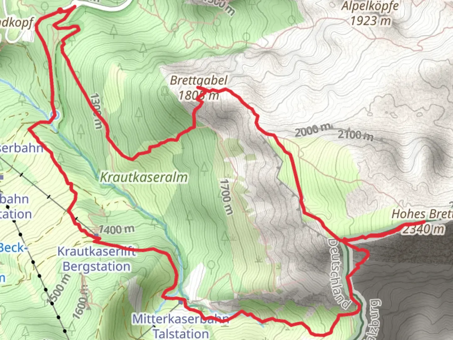 An image depicting the trail Brettgabel and Hohes Brett Loop via Brettgabel and its surrounding area.