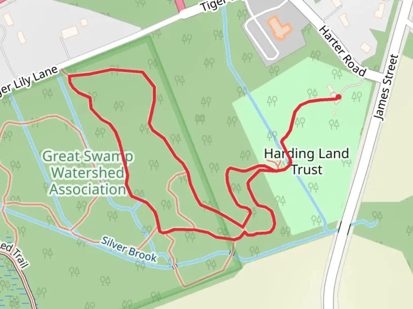 An image depicting the trail Harding Land Trust Loop and its surrounding area.
