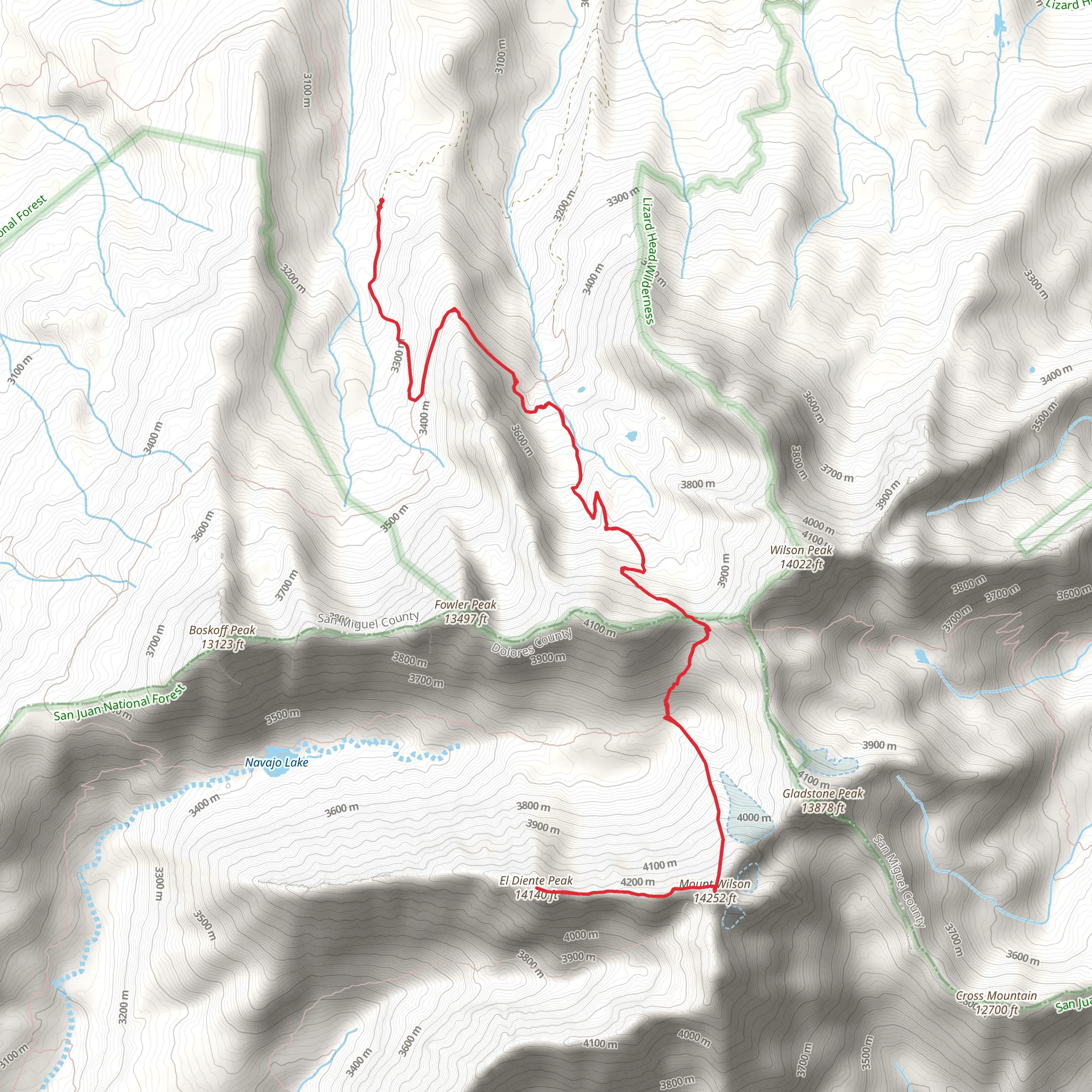 Mount Wilson and El Diente Peak via Rock of Ages mobile static map