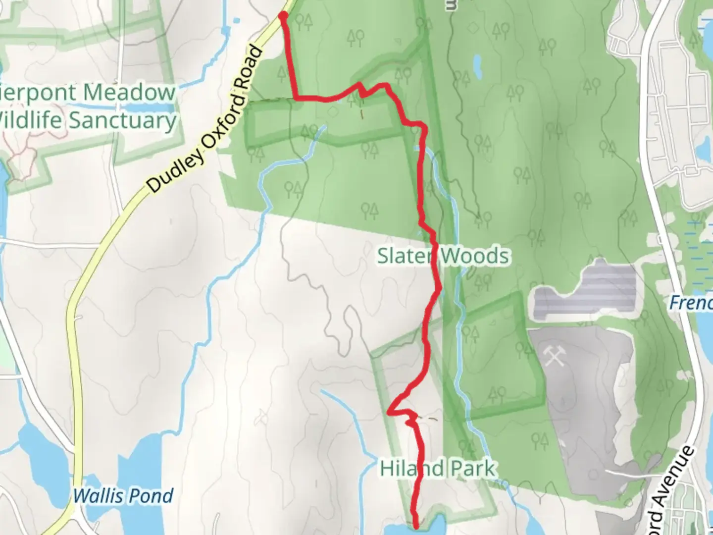 An image depicting the trail Peter Pond Trail via Dudley Oxford Road and its surrounding area.