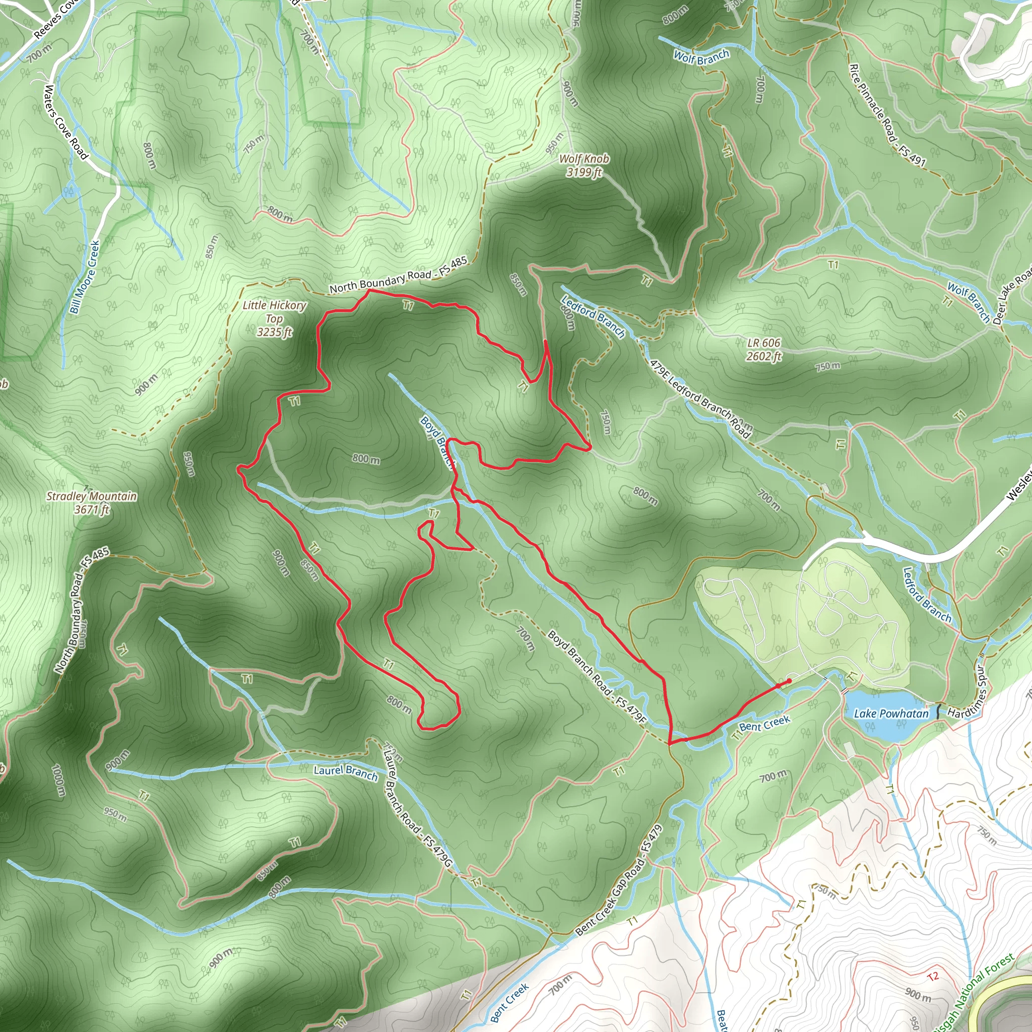 Little Hickory Top and Boyd Branch Trail mobile static map