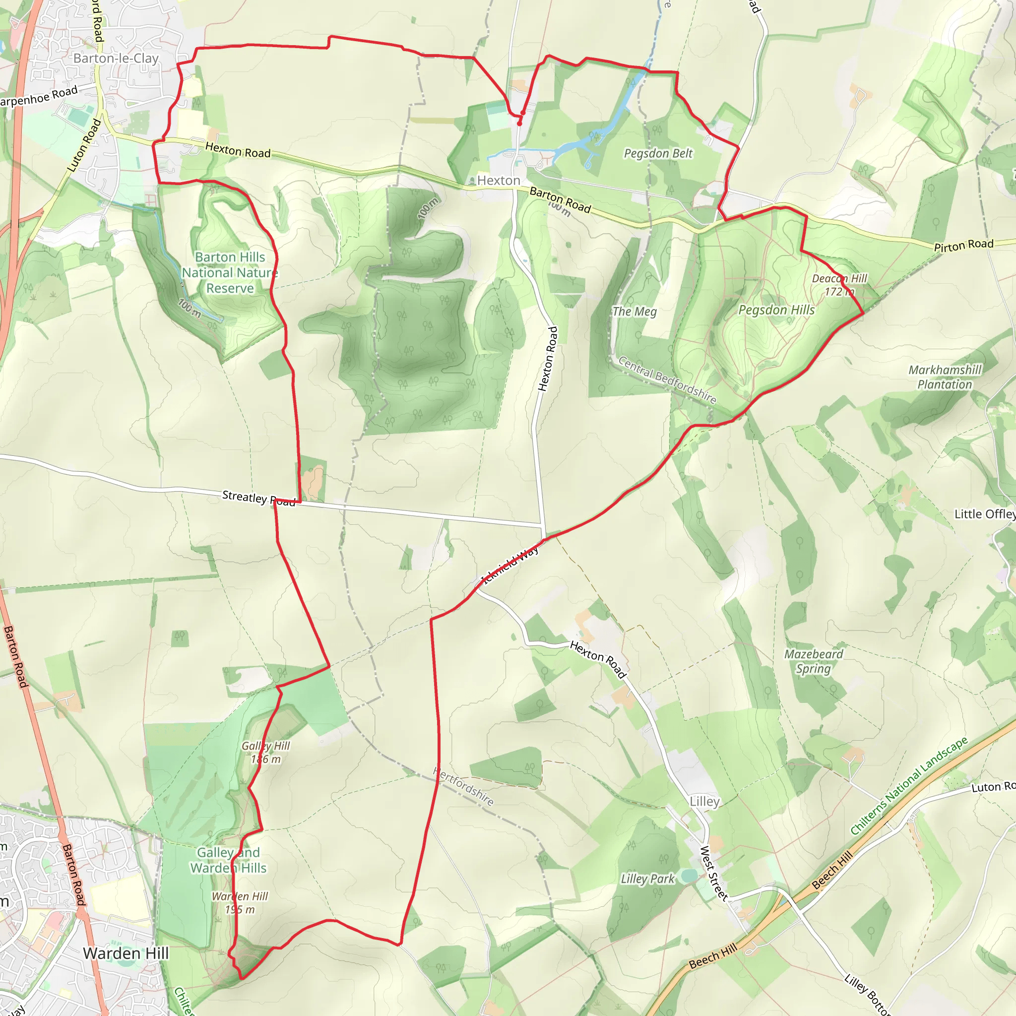 Hill Walking from Hexton mobile static map