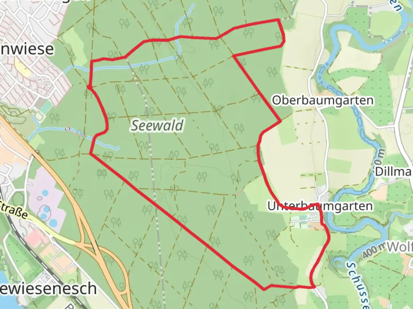 An image depicting the trail Seewald Loop and its surrounding area.