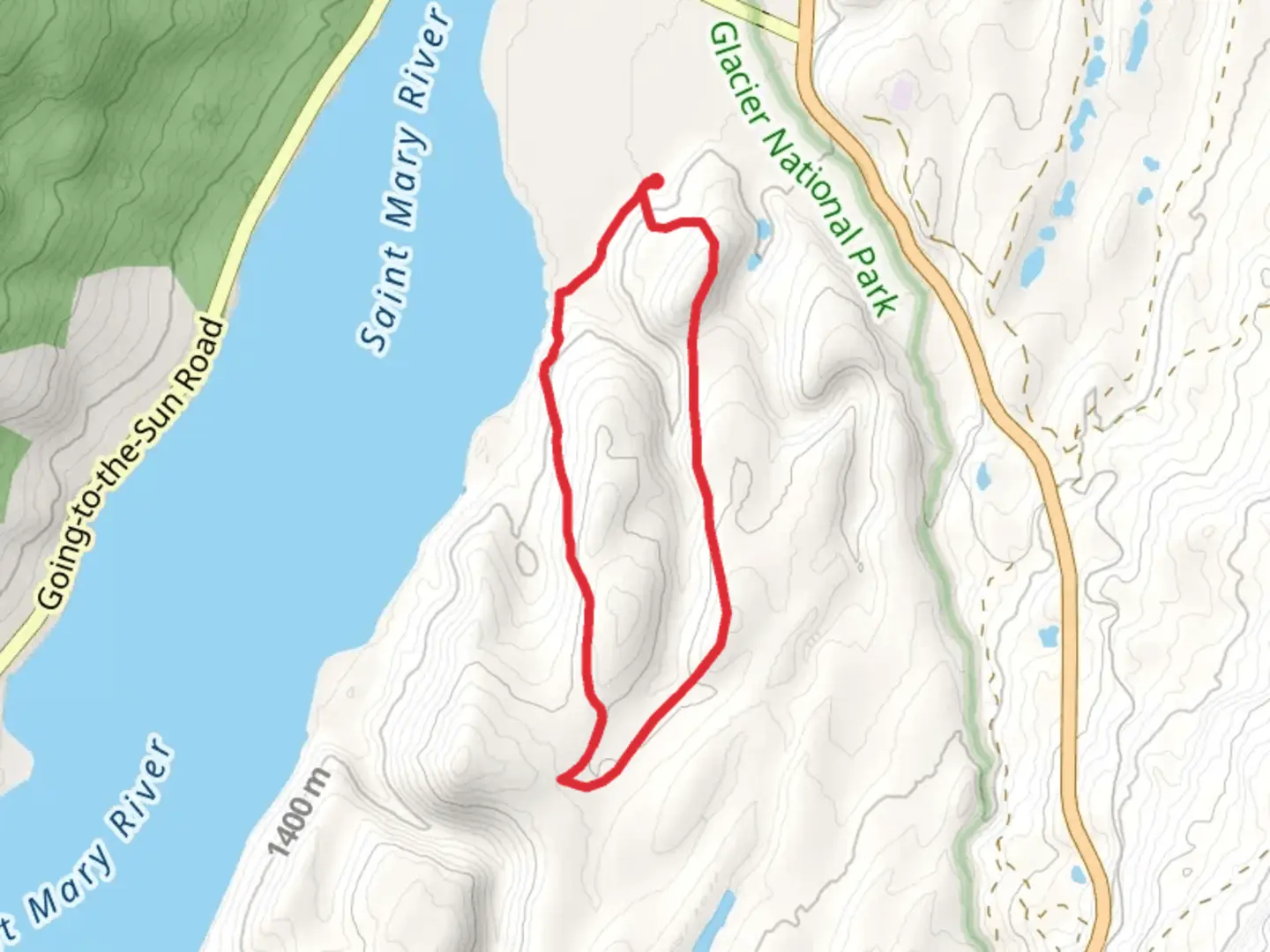 An image depicting the trail Saint Mary River Loop and its surrounding area.