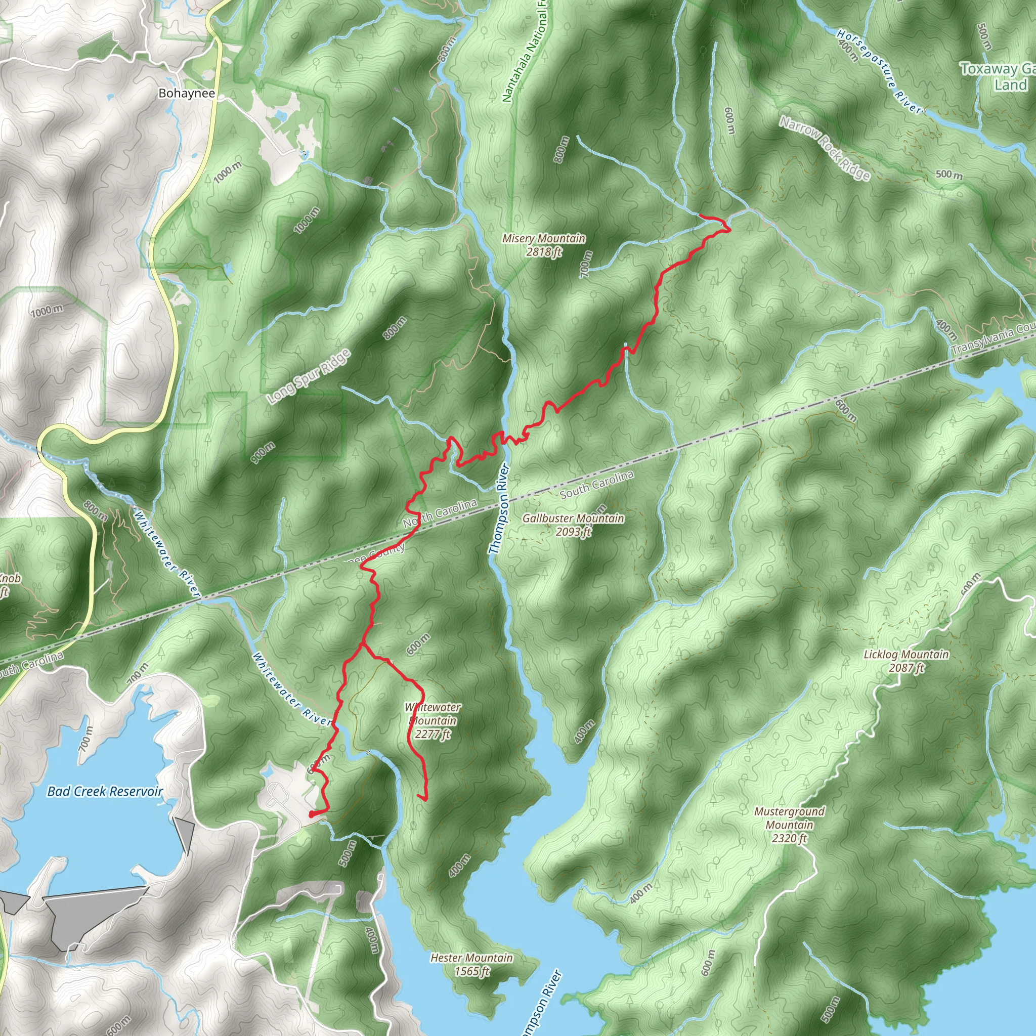 Foothills and Lower Whitewater Falls Trail mobile static map