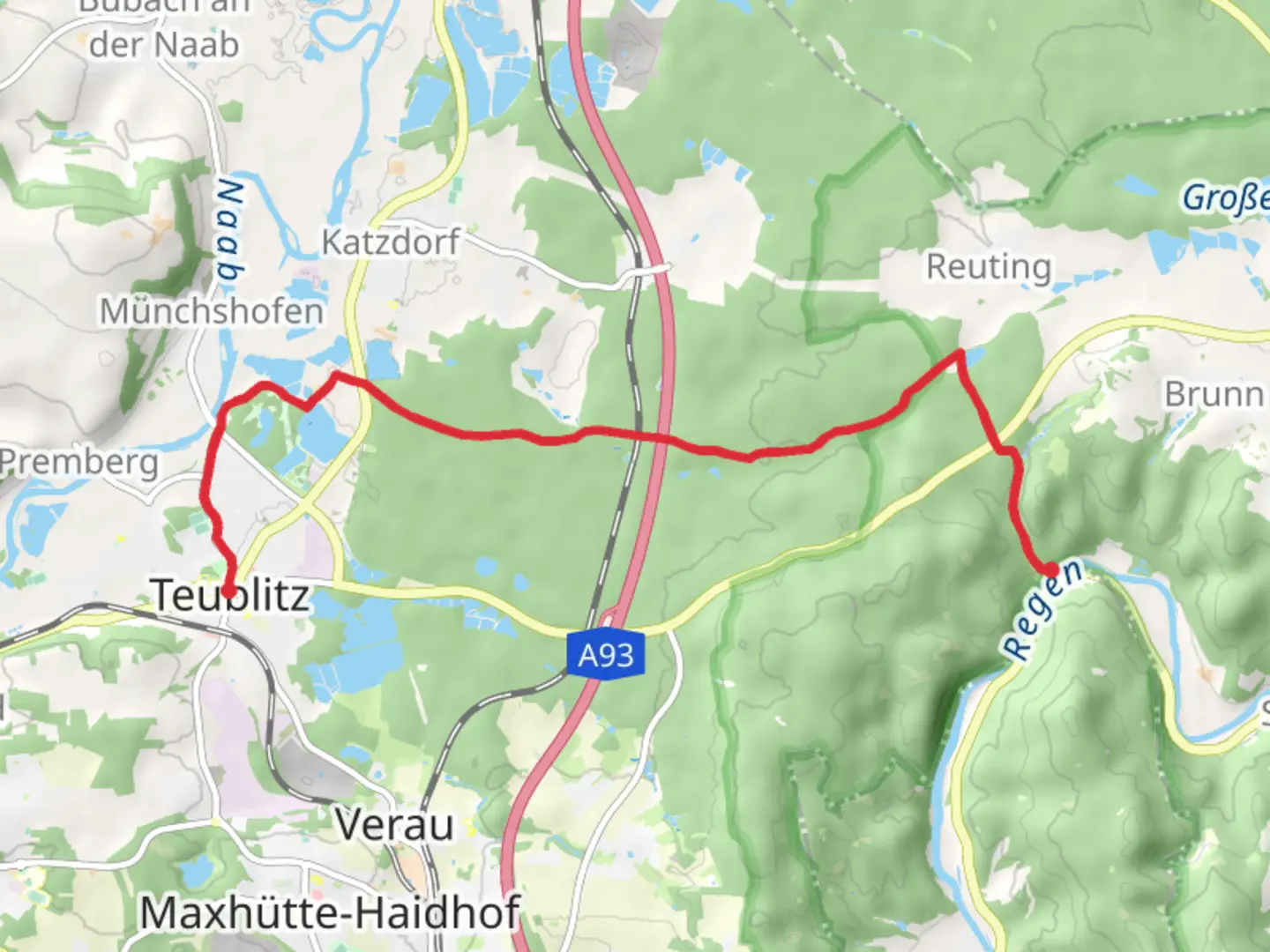 An image depicting the trail Grosser Strebelweiher via Marienthal - Teublitz and its surrounding area.