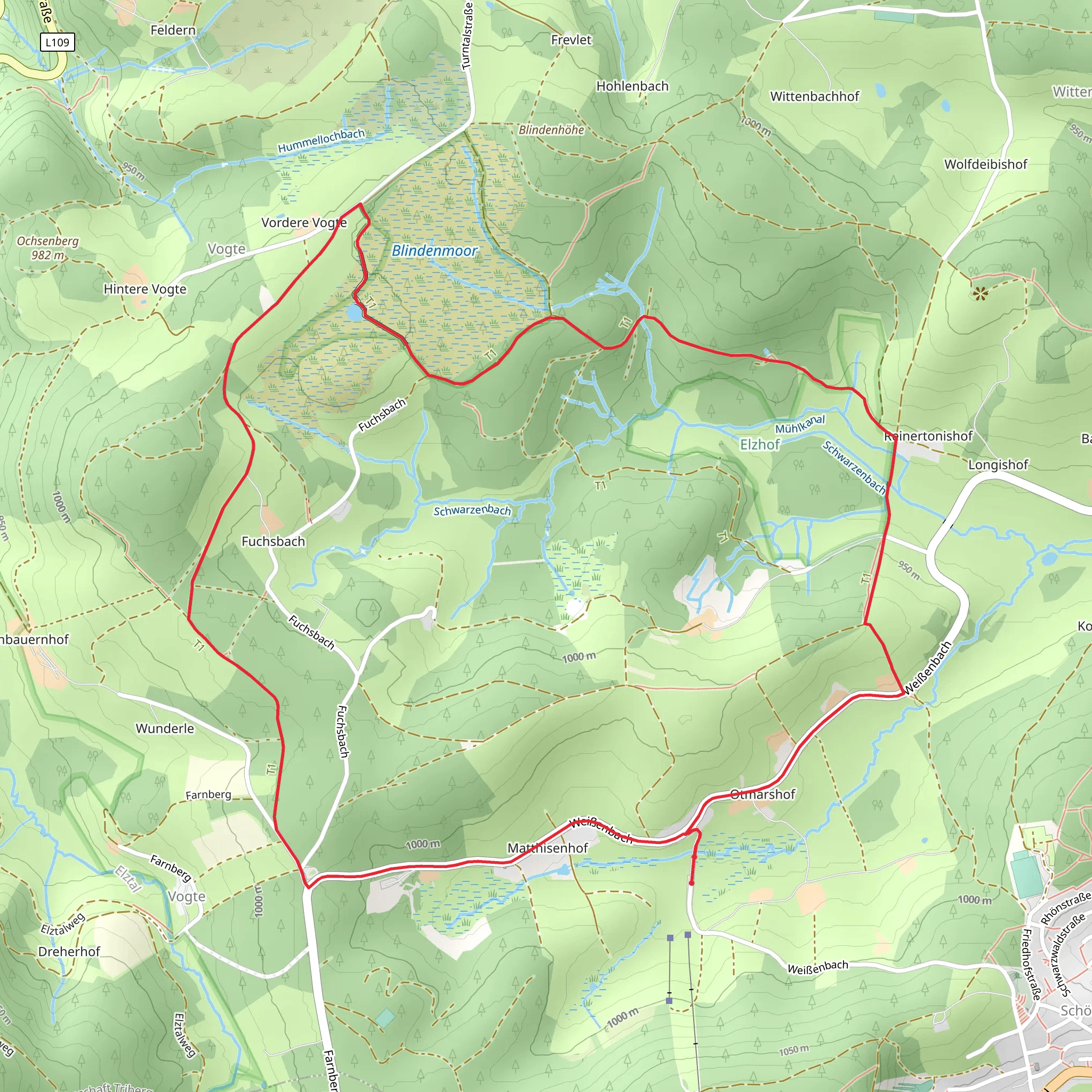 Schwarzenbach, Blindenhausle, Blindensee and Weißenbacher Hohe Loop mobile static map