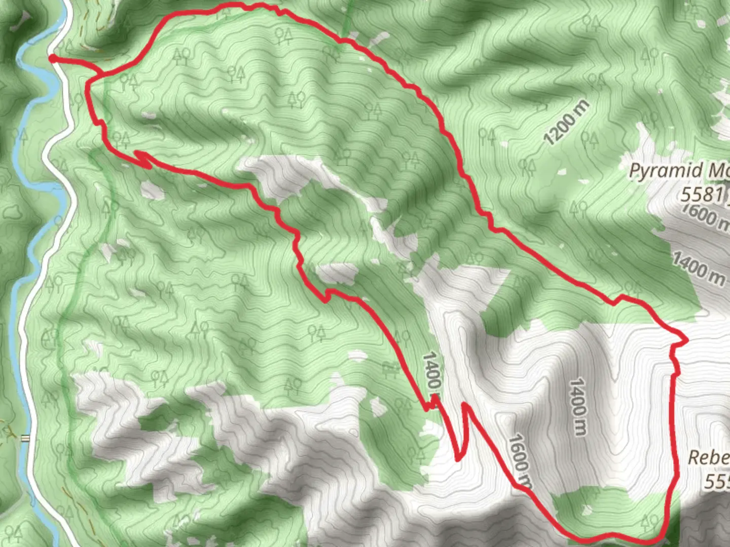 An image depicting the trail Rebel Creek and Rock Loop and its surrounding area.