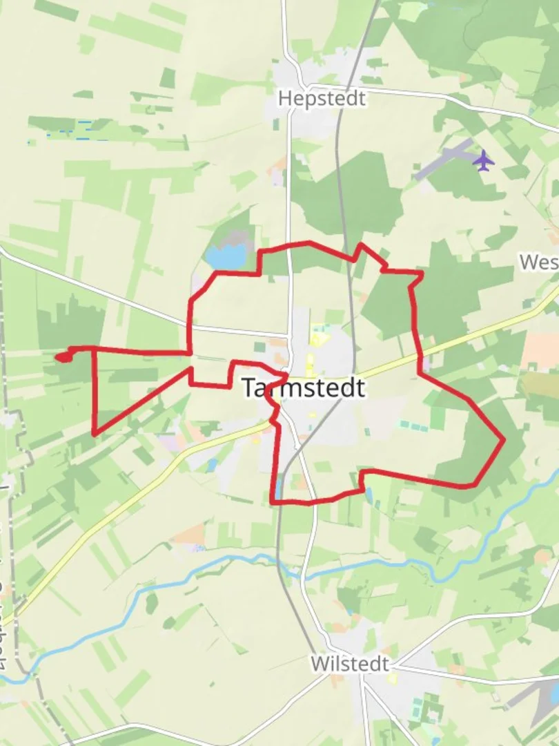 An image depicting the trail Tarmstedt Loop via Tarmstedter Moor and its surrounding area.