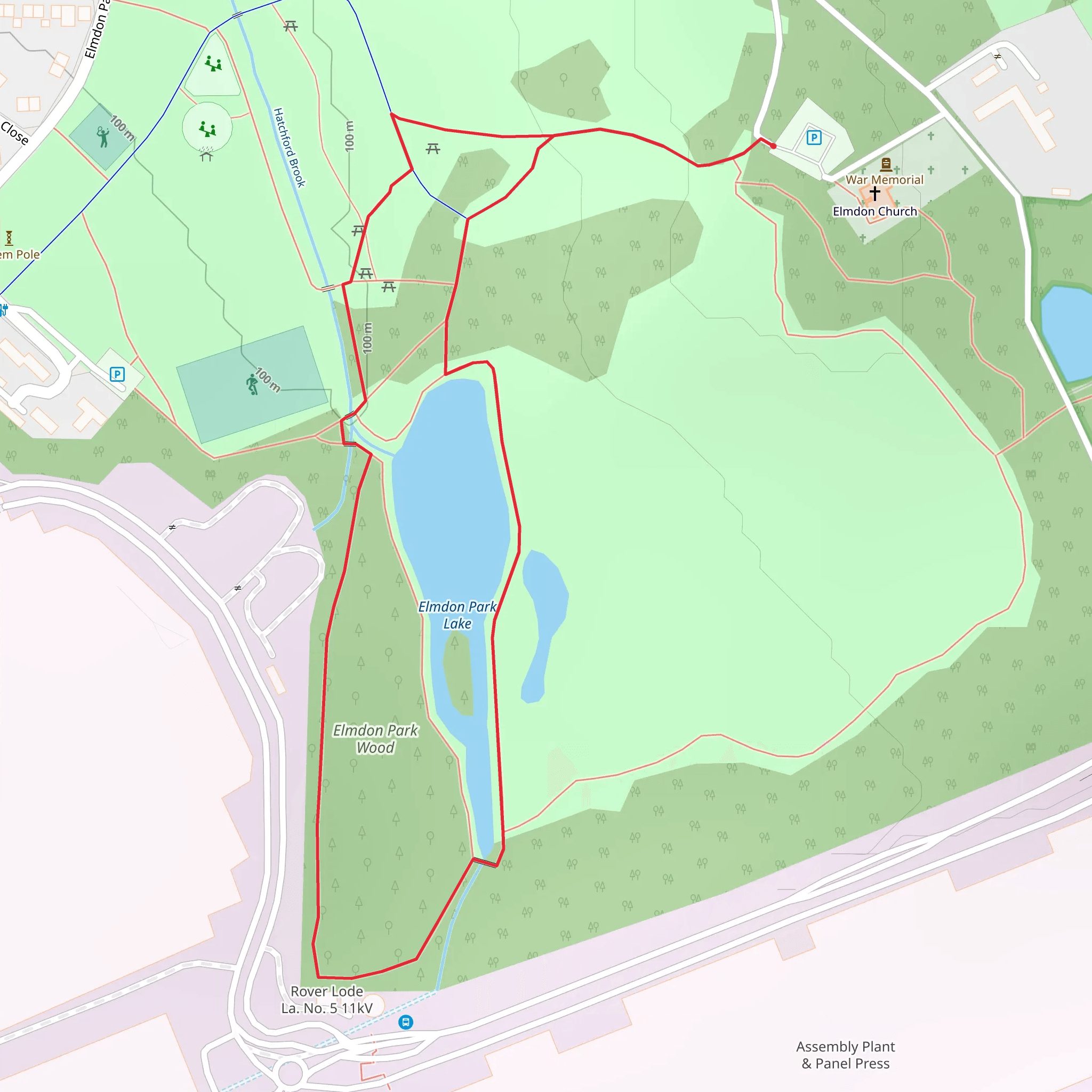 Elmdon Park Lake Loop mobile static map