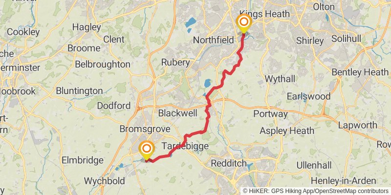 Worcester to Birmingham Canal Walk stage 2 Map