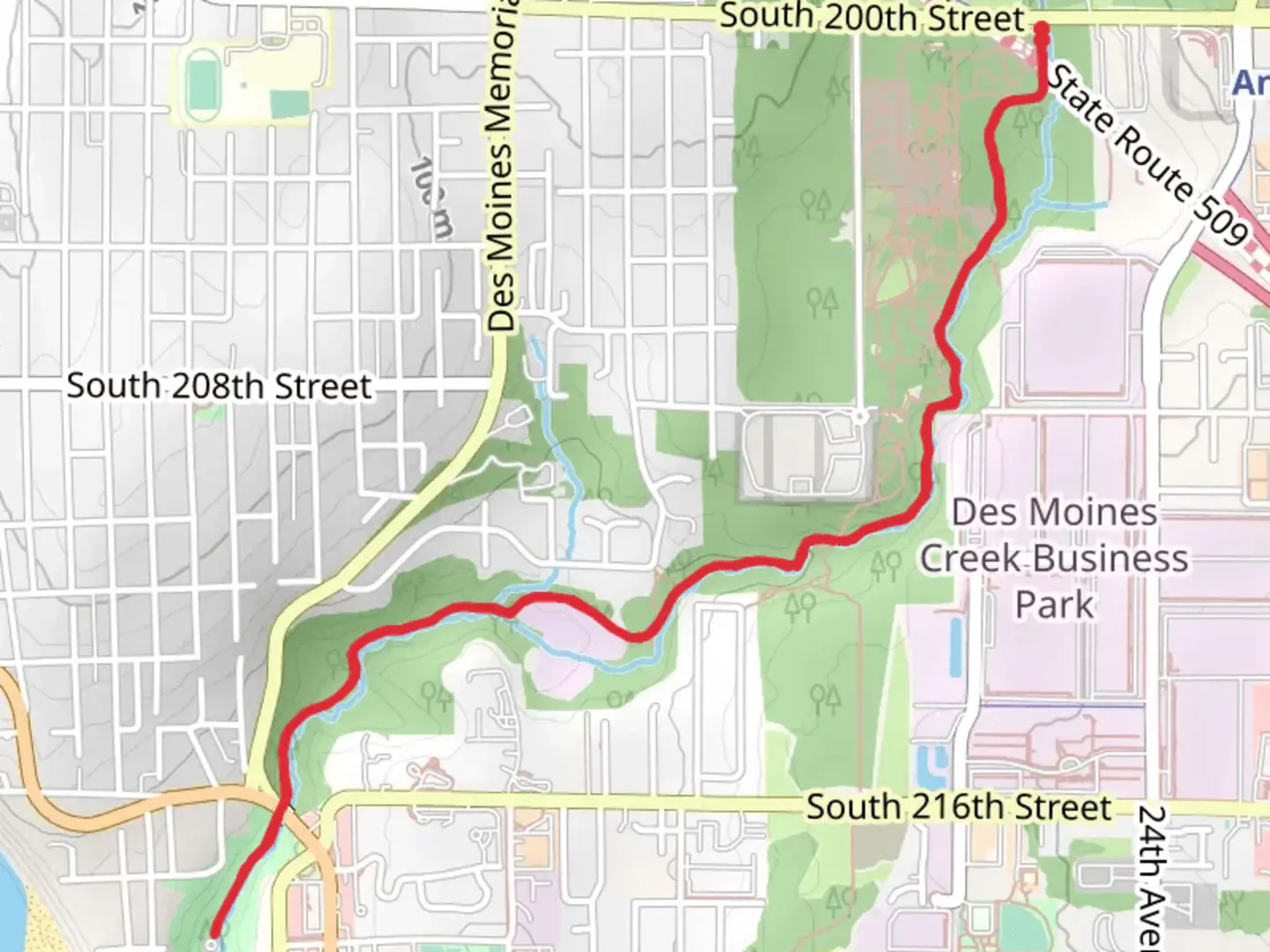 An image depicting the trail Des Moines Creek Trail and its surrounding area.