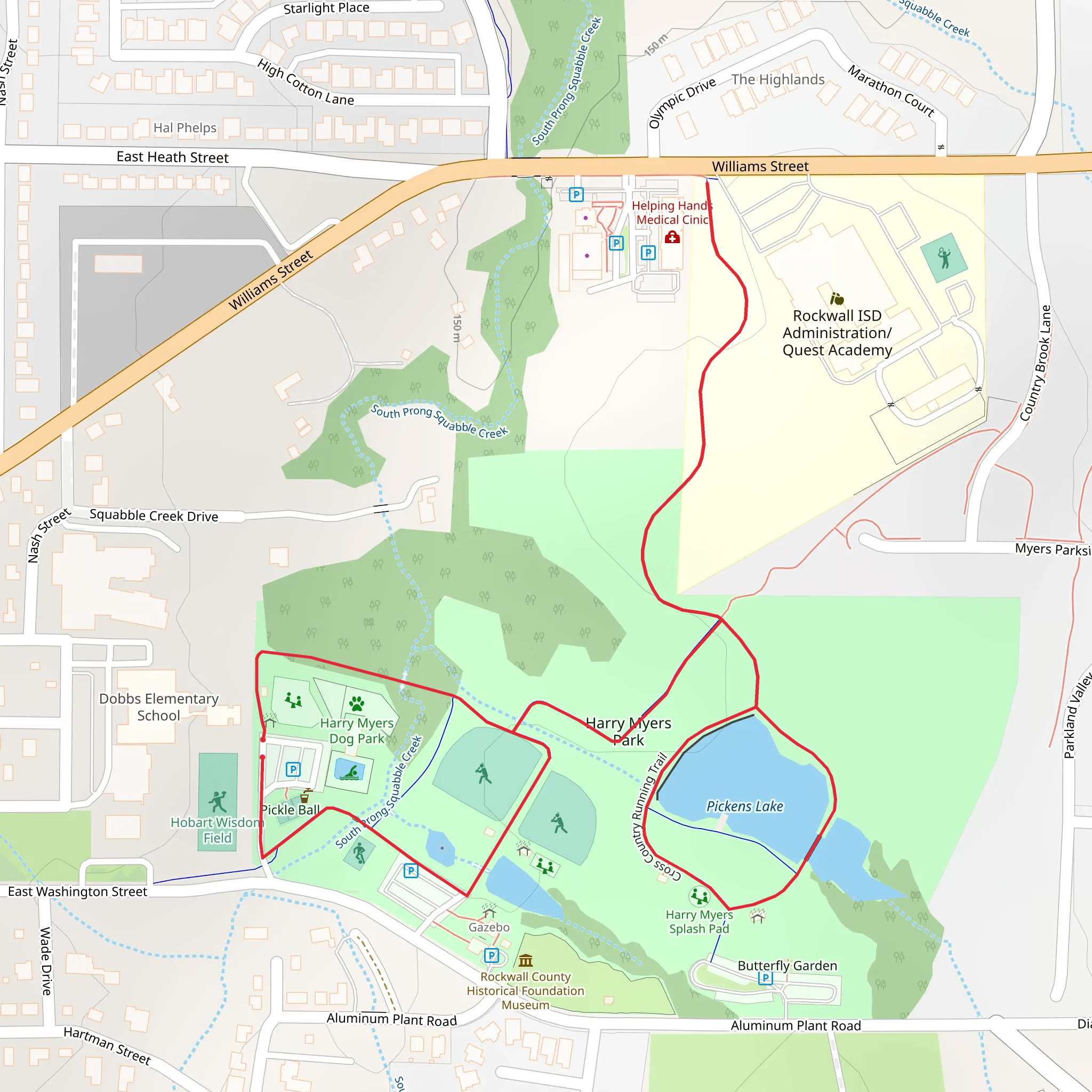 Harry Myers Park and Pickens Lake loop mobile static map