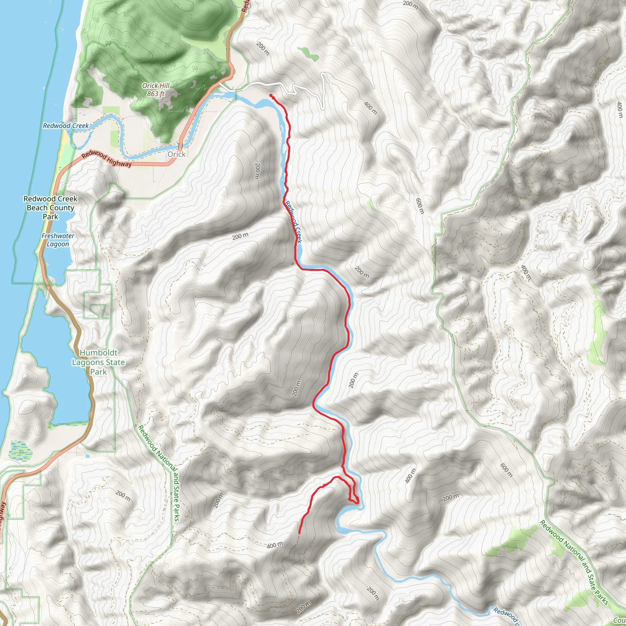44 Camp via Redwood Creek Trail mobile static map