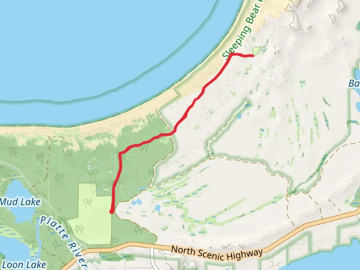 An image depicting the trail Platte River Campground to Sleeping Bear National Lake Shore - White Pine Campground and its surrounding area.