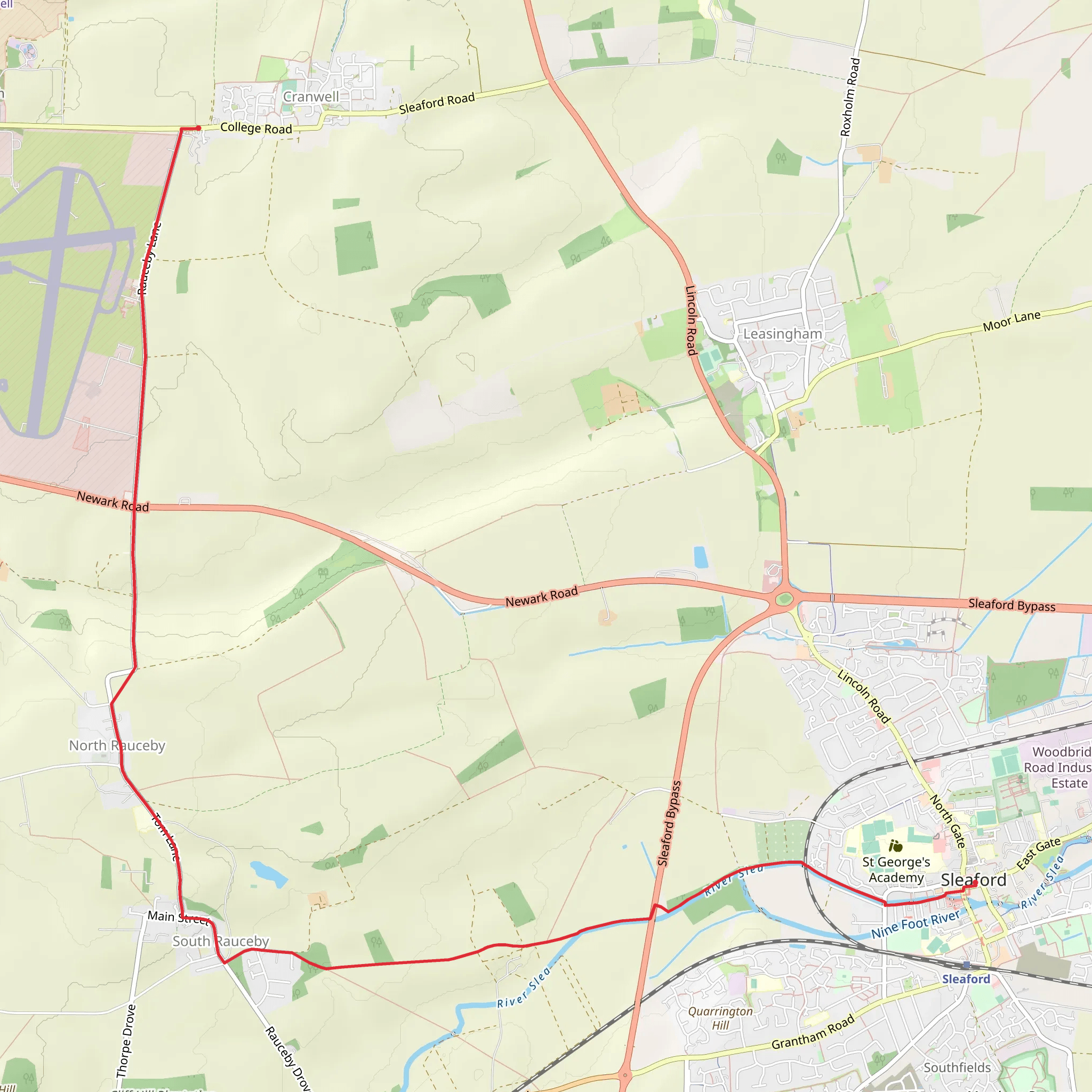 Sleaford to Cranwell Walk mobile static map