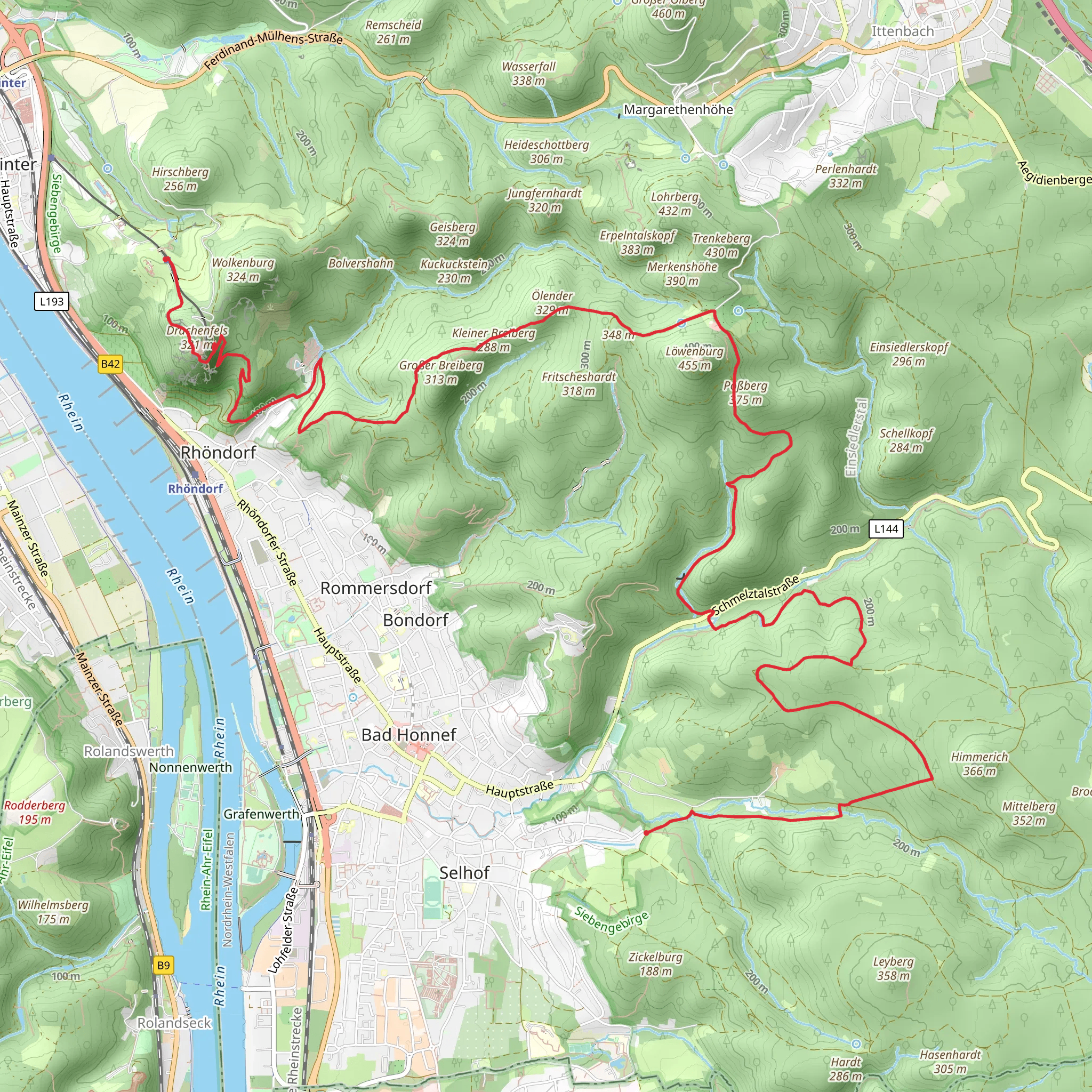 Schloß Drachenburg to Bad Honnef via Poberg and Der Wanderklassiker mobile static map