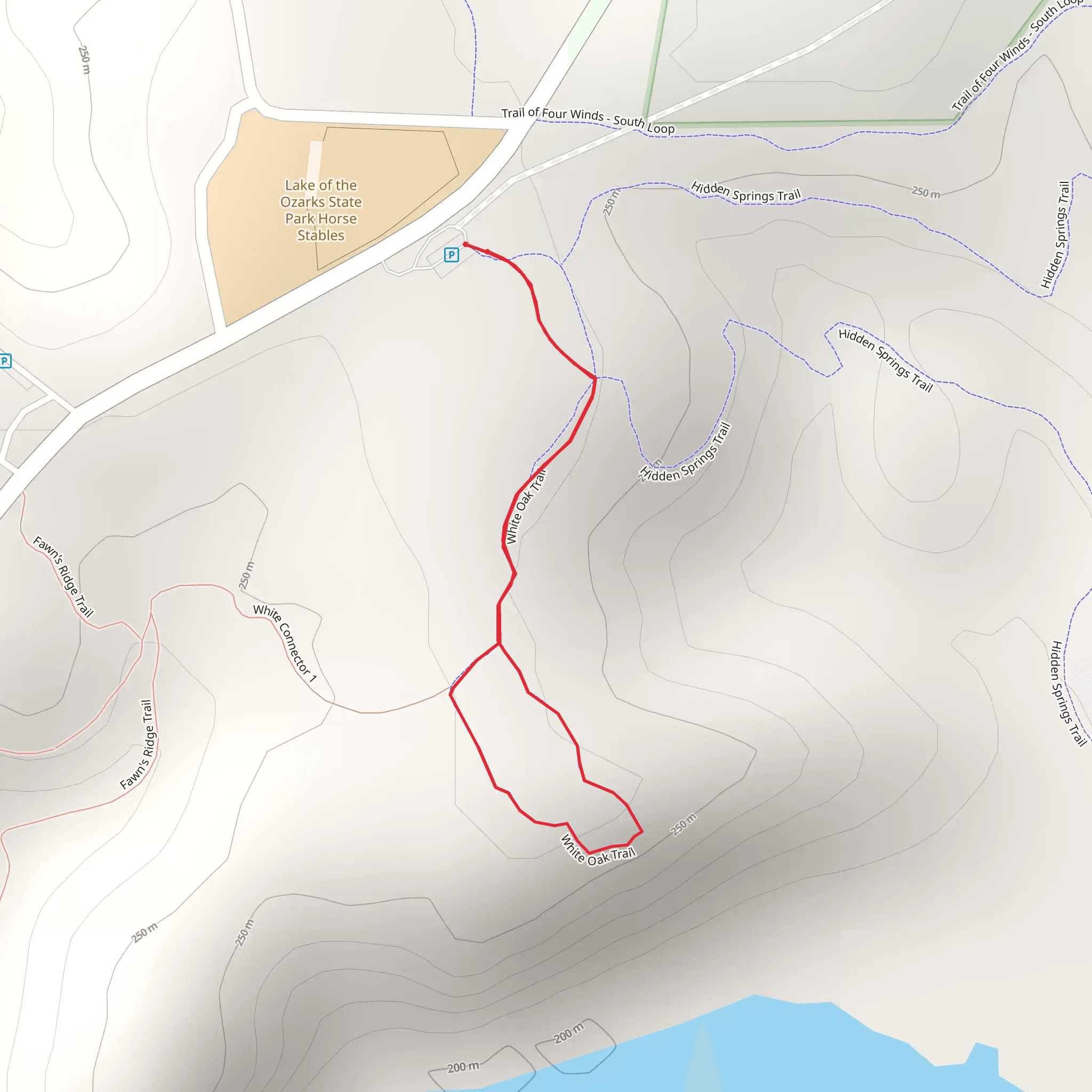 White Oak Trail via Hidden Springs Trail mobile static map