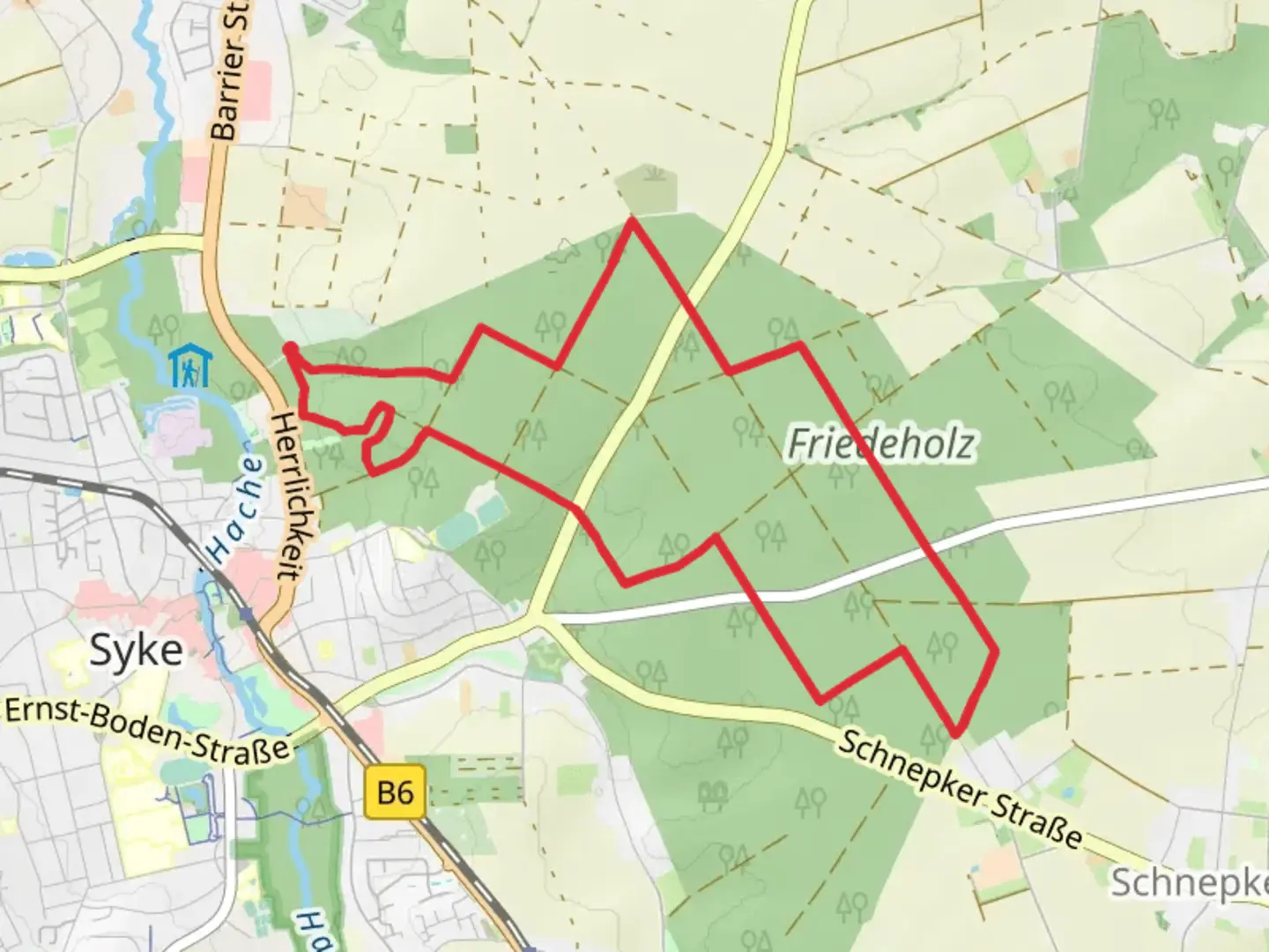 An image depicting the trail Friedeholz Loop and its surrounding area.
