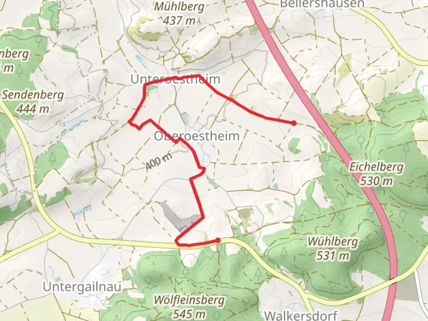 An image depicting the trail Oberoestheim Walk and its surrounding area.