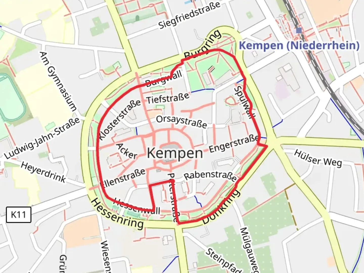 An image depicting the trail Altstadt Kempen Loop and its surrounding area.