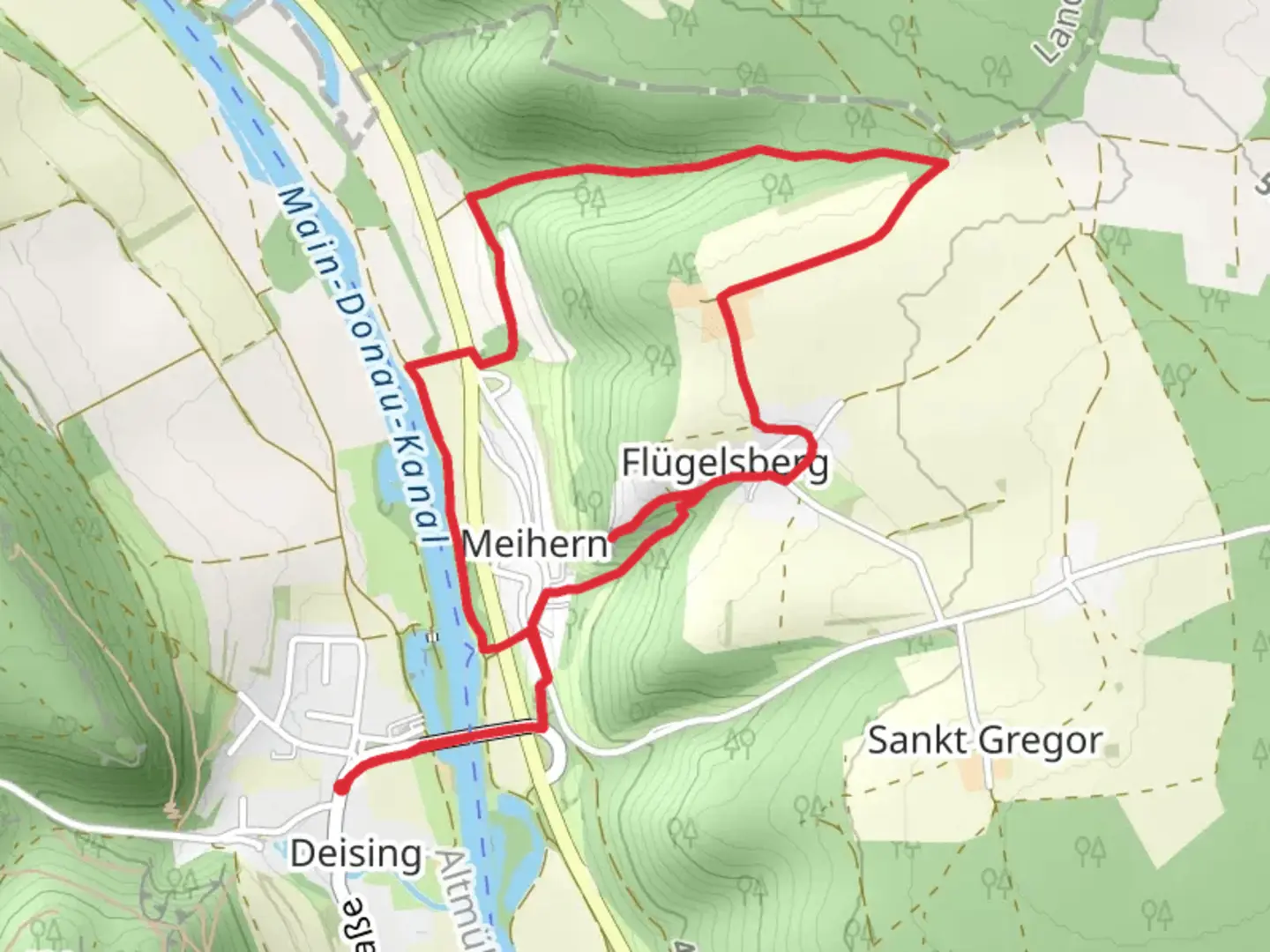 An image depicting the trail Flügelfelsen Loop and its surrounding area.