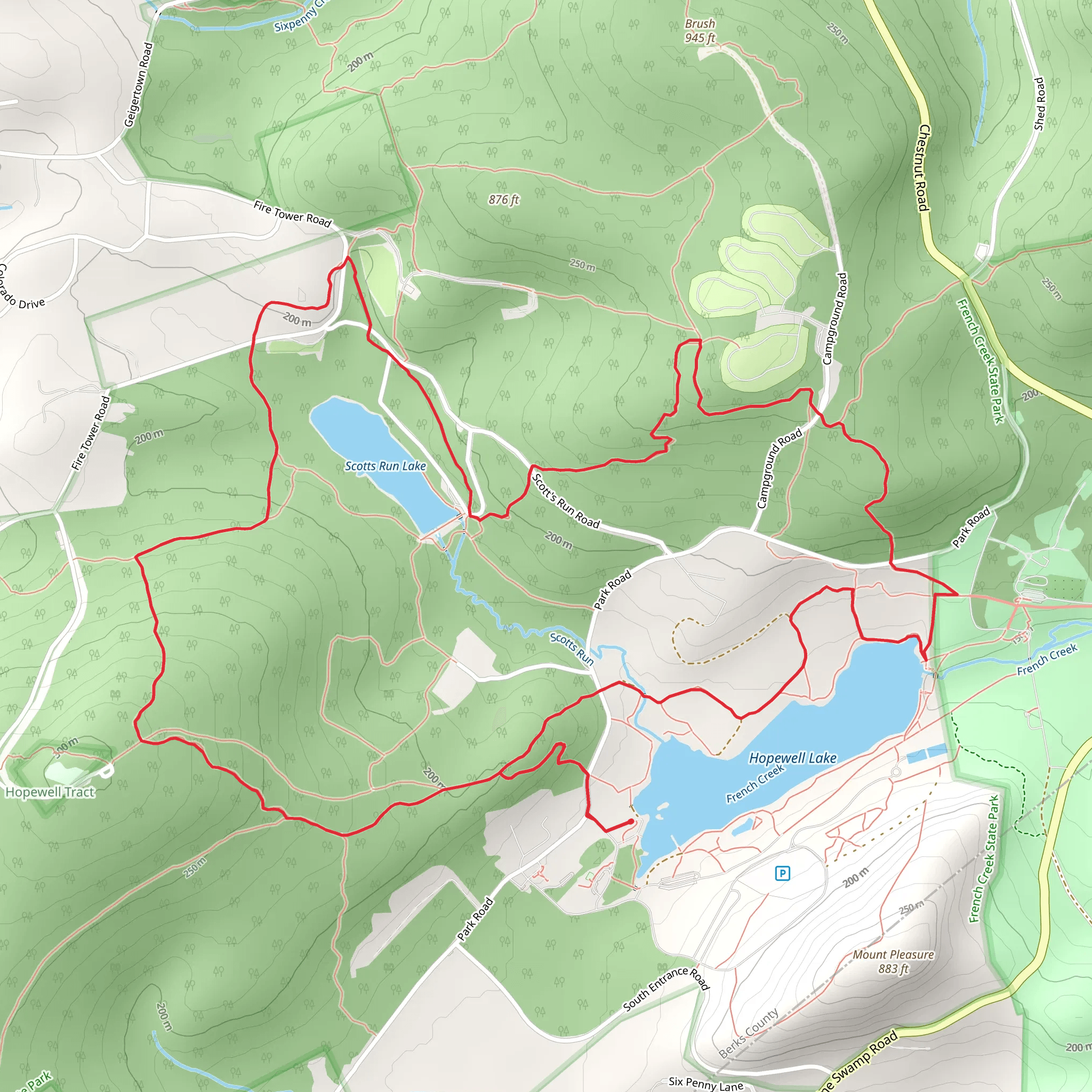 Scotts Run Lake via Boone Trail mobile static map