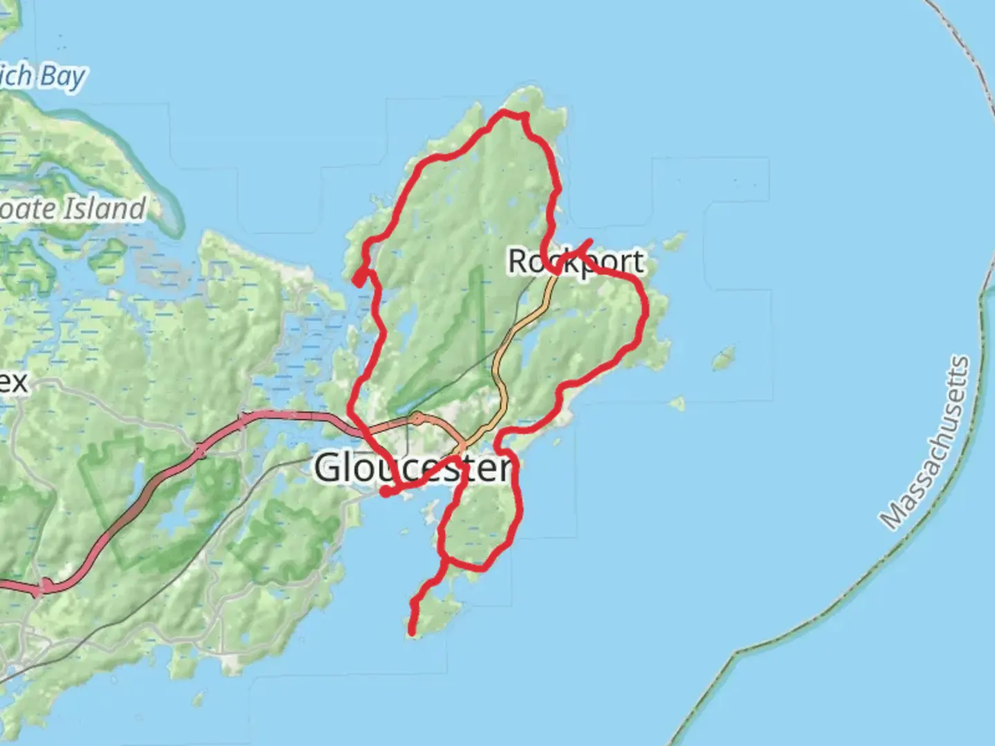 An image depicting the trail Gloucester - Rockport Loop and its surrounding area.