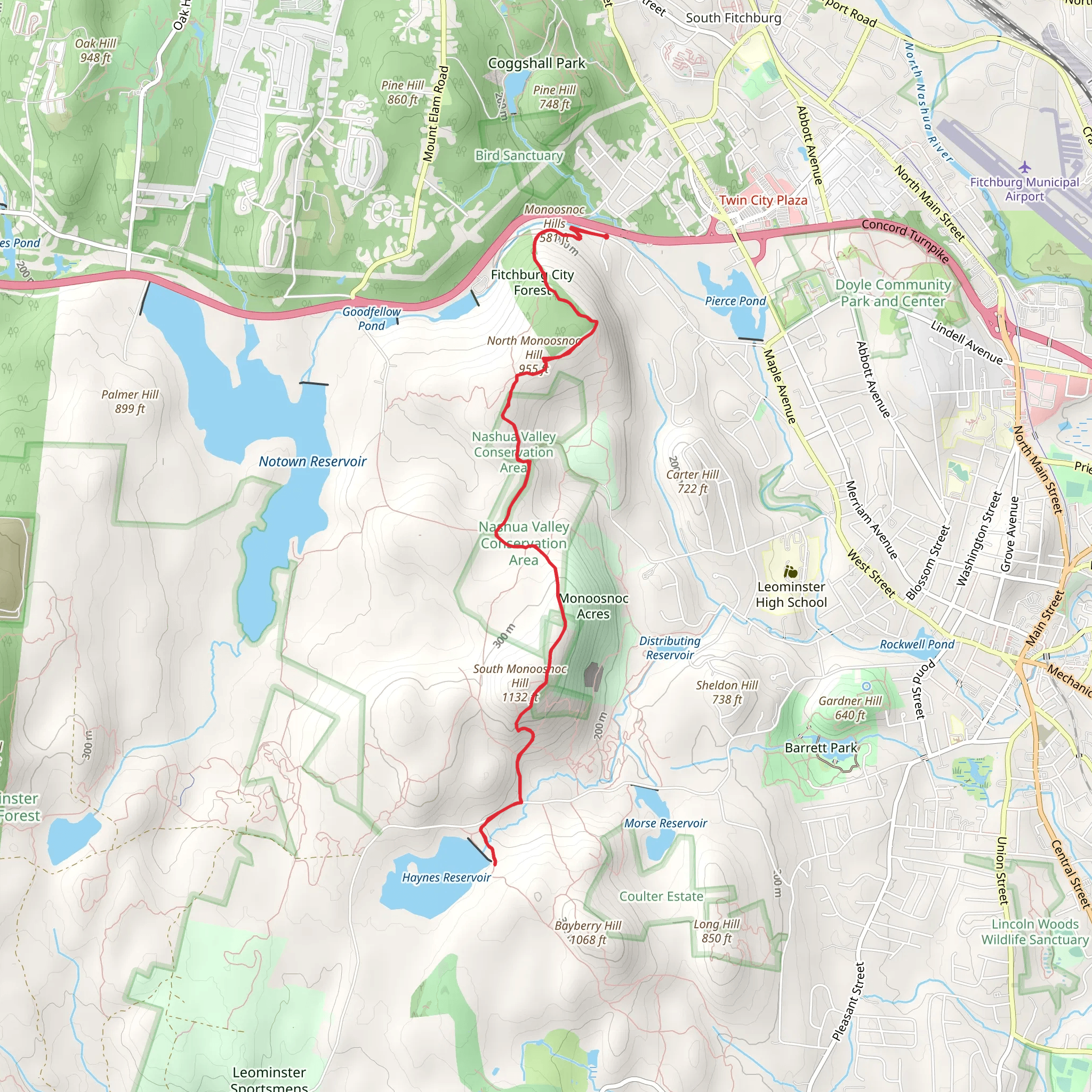 Haynes Reservoir via Monoosnoc Ridge Trail mobile static map