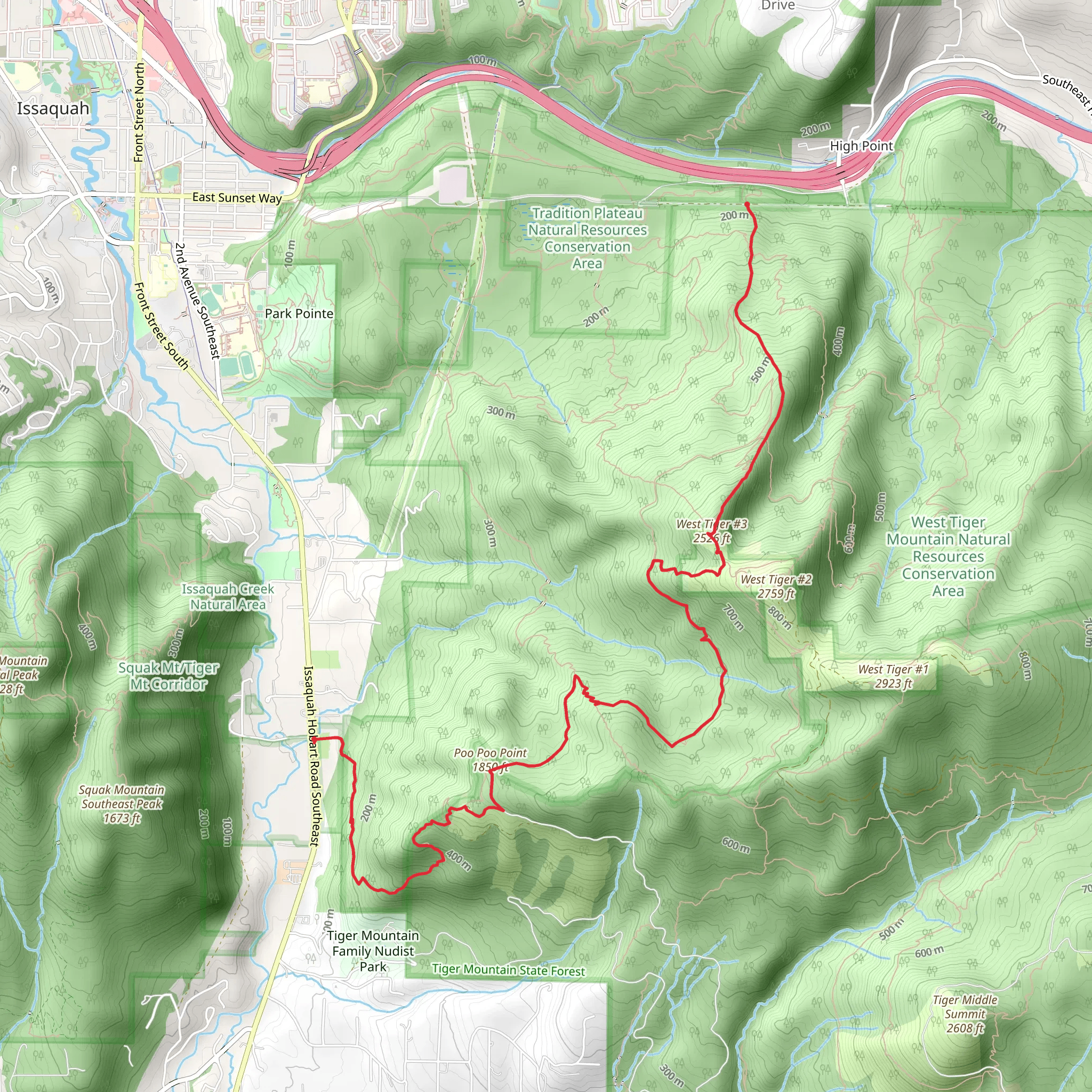 Chirico, Poo-Poo Point, West Tiger 3 and Cable Line Trail mobile static map