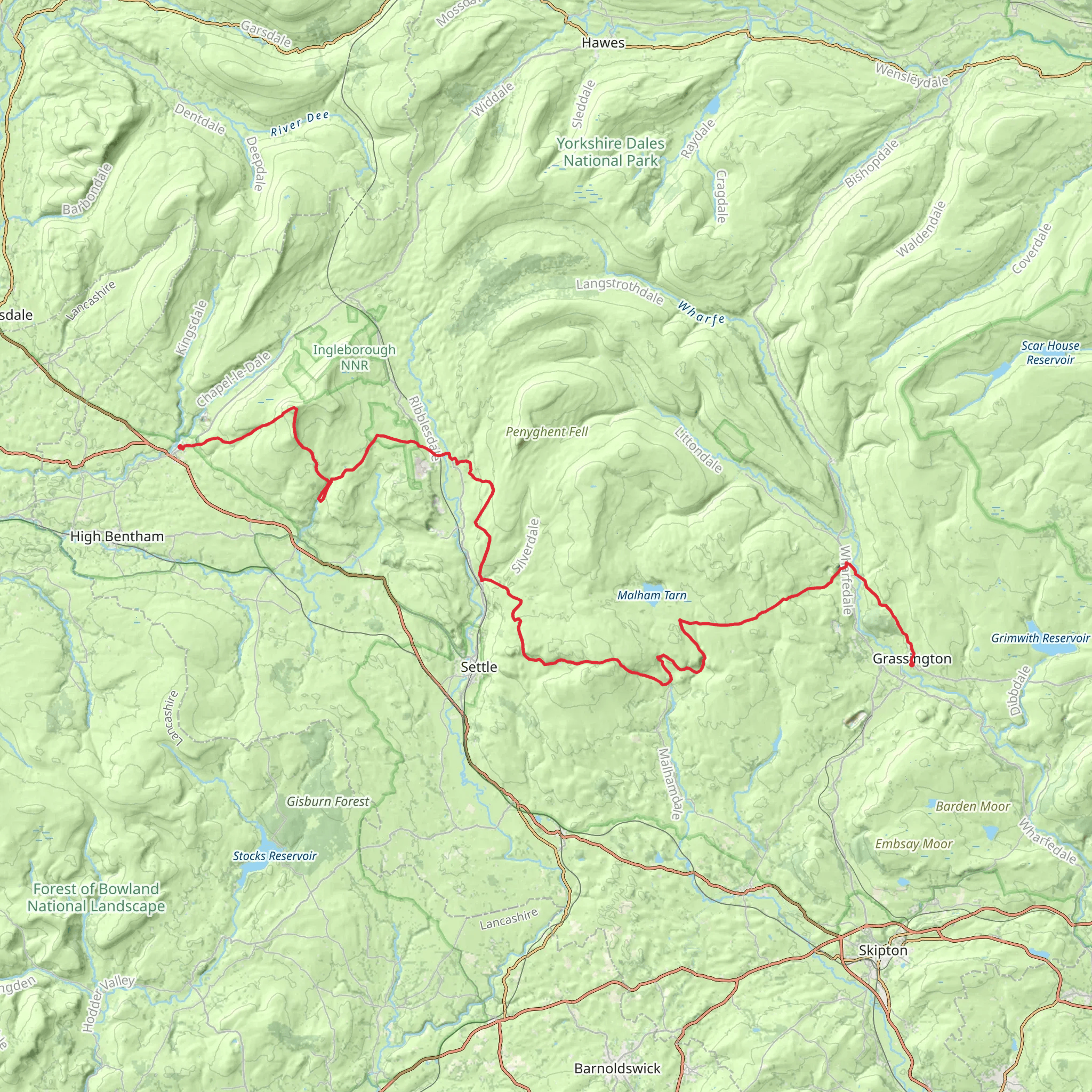 Ingleton to Grassington via Pennine Way mobile static map