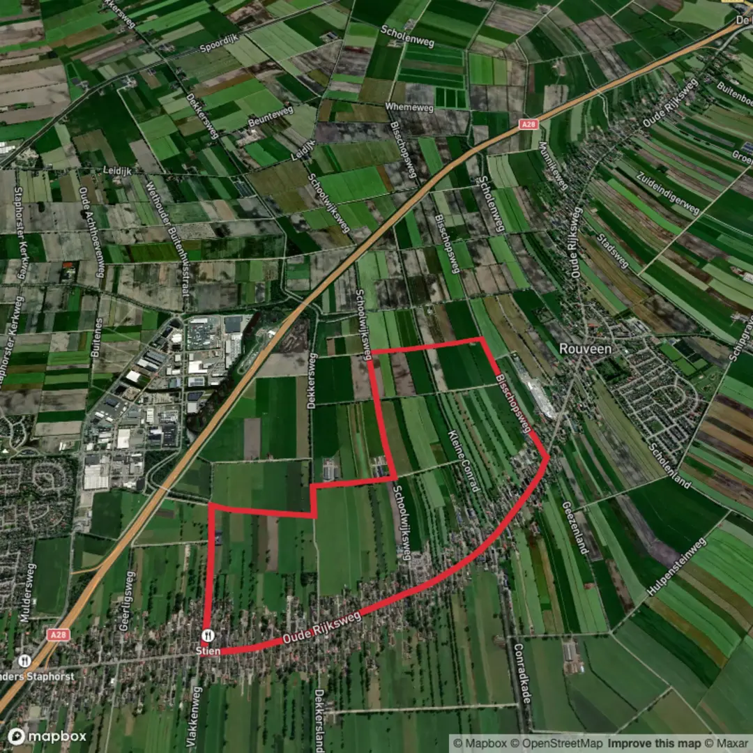 An image depicting the trail Schoolwijks Weg and Oude Rijks Weg Route Loop and its surrounding area.