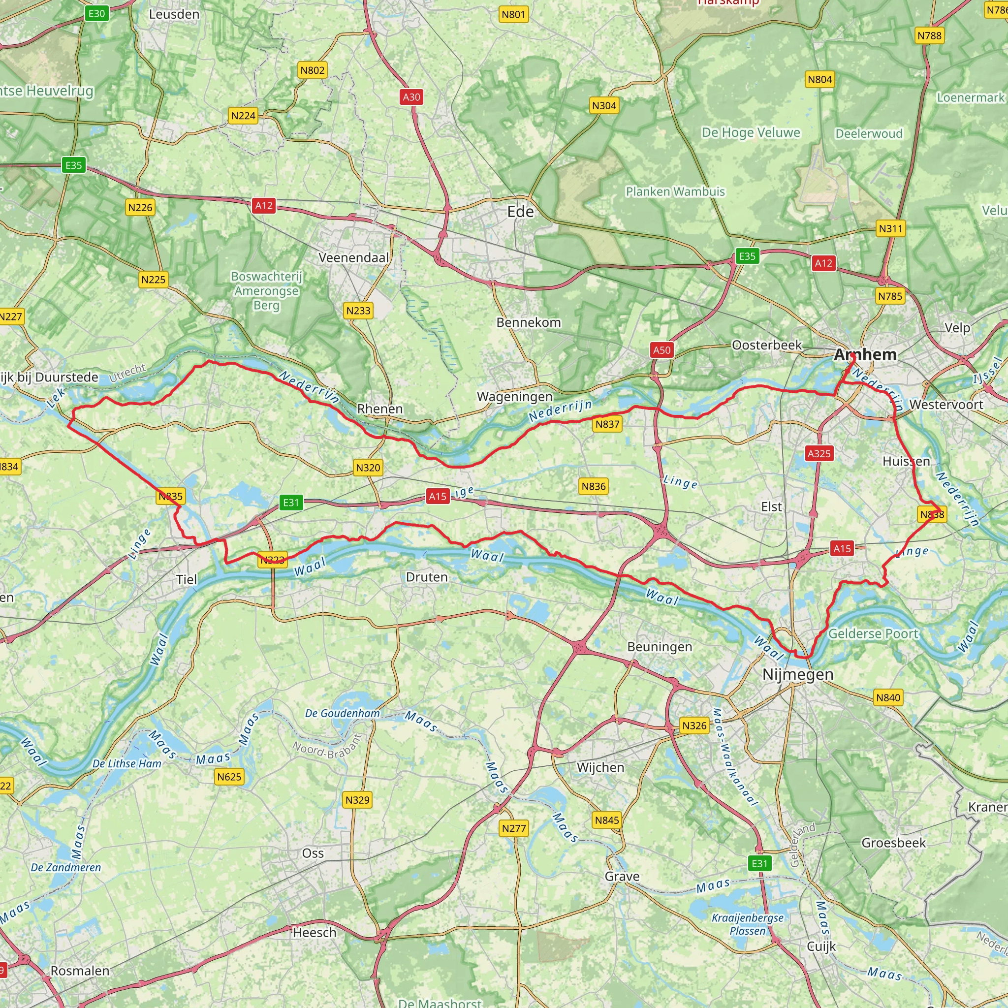 Korevaar, Plas van van Wijck, Ochtensche Buitenpolder and Bemmelsche Loop mobile static map