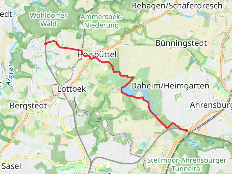 Ohlstedt to Ahrensburg West Walk via Bredenbeker Teich mobile static map