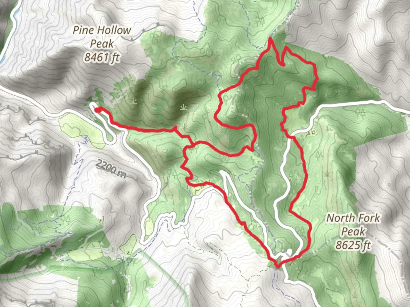 An image depicting the trail Pine Hollow Trail, South Fork Little Deer Creek Trail and Willow Hollow Trail and its surrounding area.