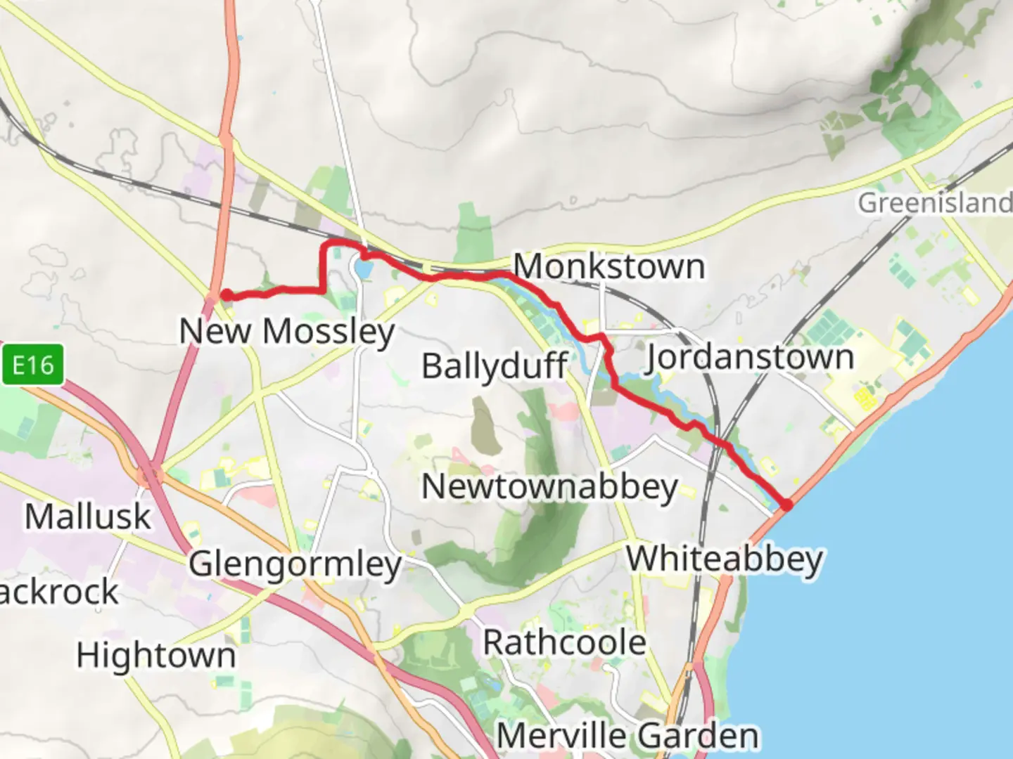 An image depicting the trail Newtownabbey Way and its surrounding area.