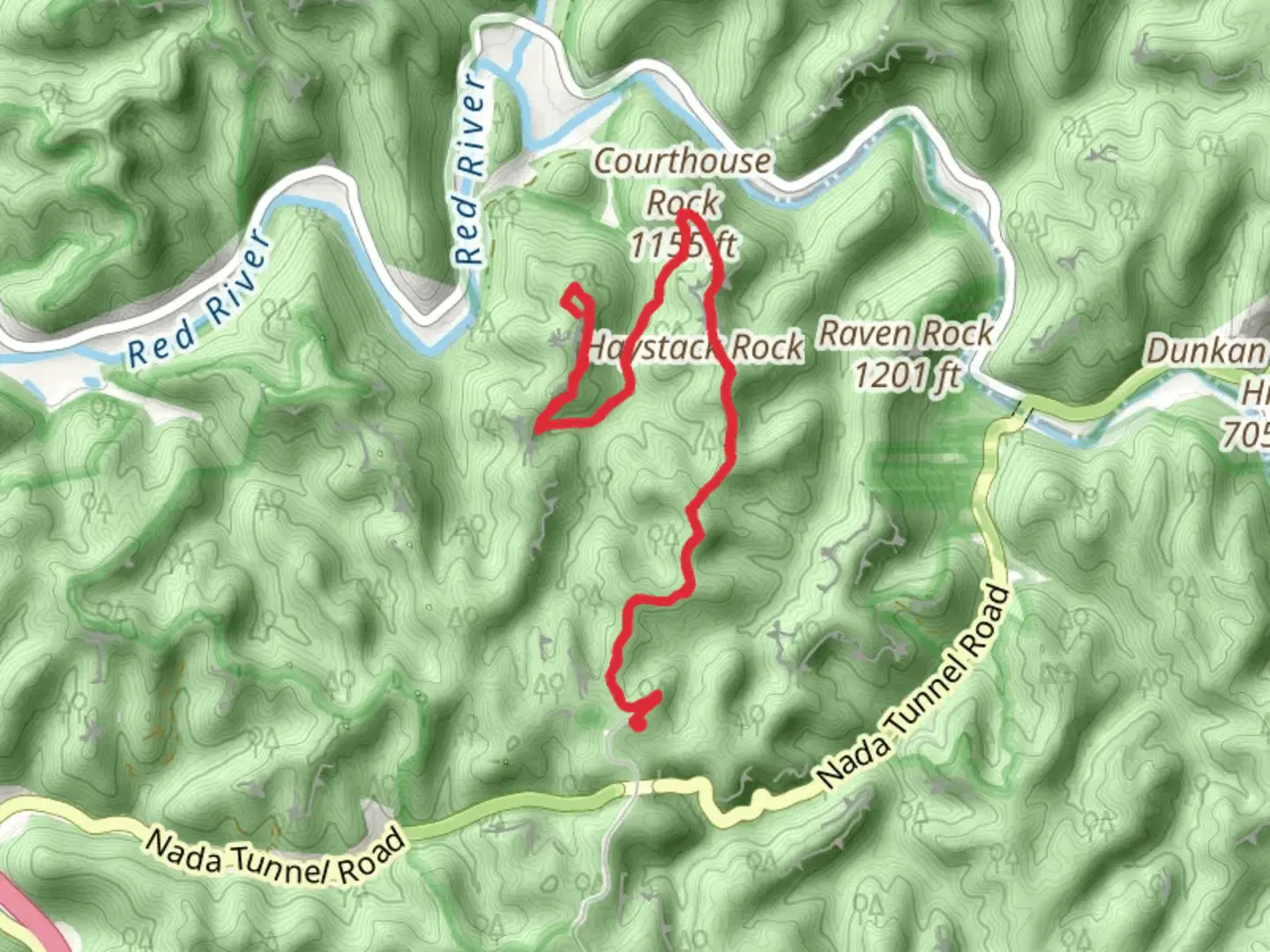 An image depicting the trail Courthouse Rock and Auxier Ridge Trail - 204 and its surrounding area.