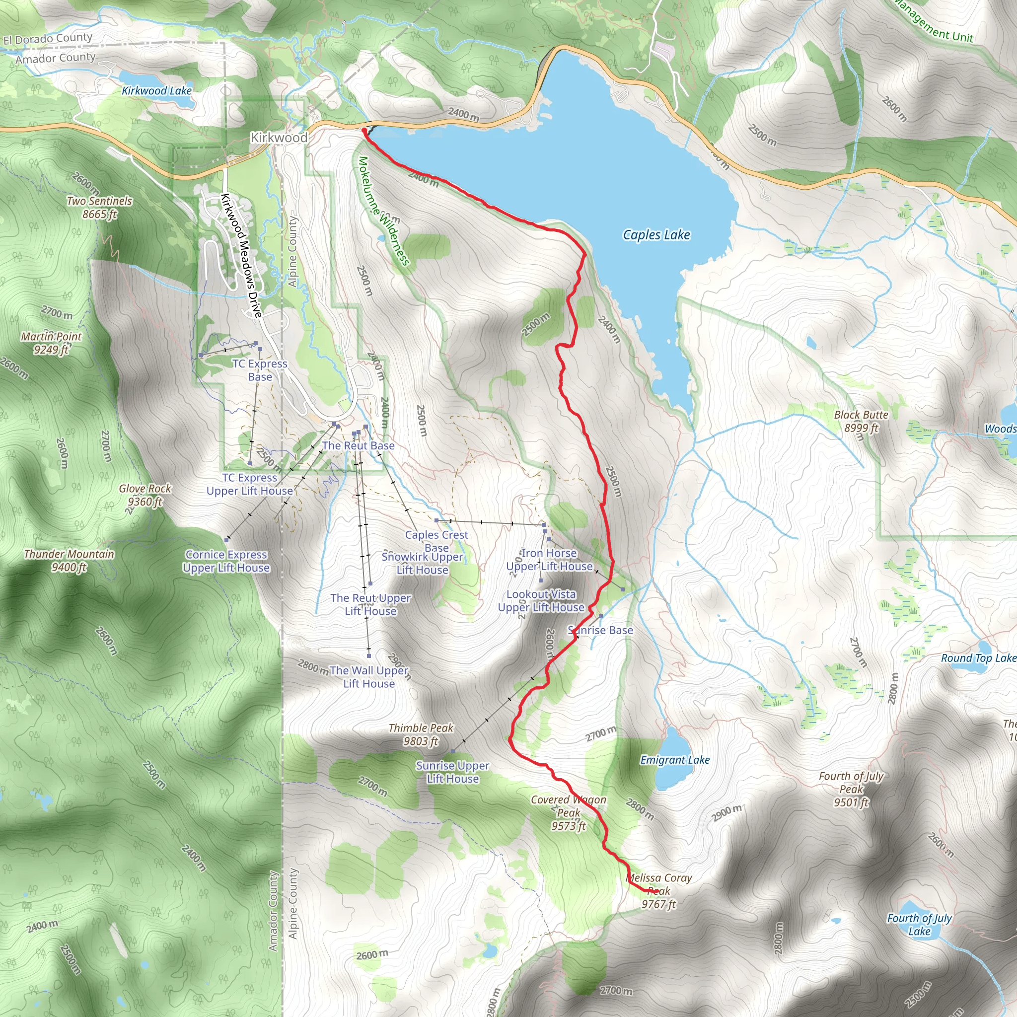 Melissa Coray Peak via Emigrant Lake Trail mobile static map