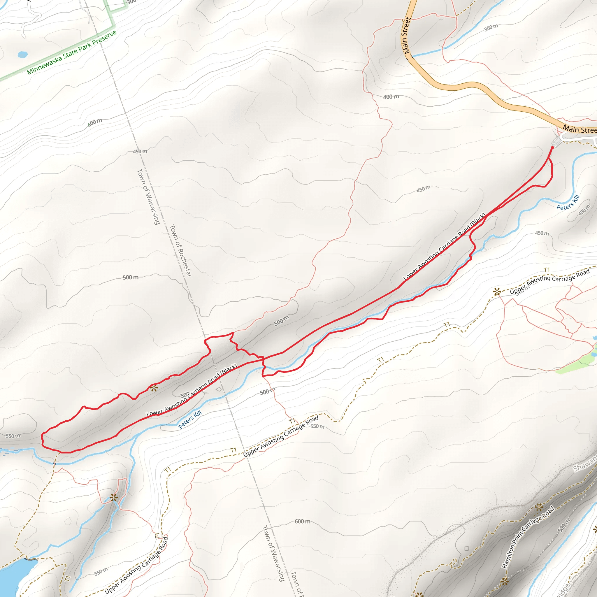 Lower Awosting Carriageway and Peters Kill Loop mobile static map