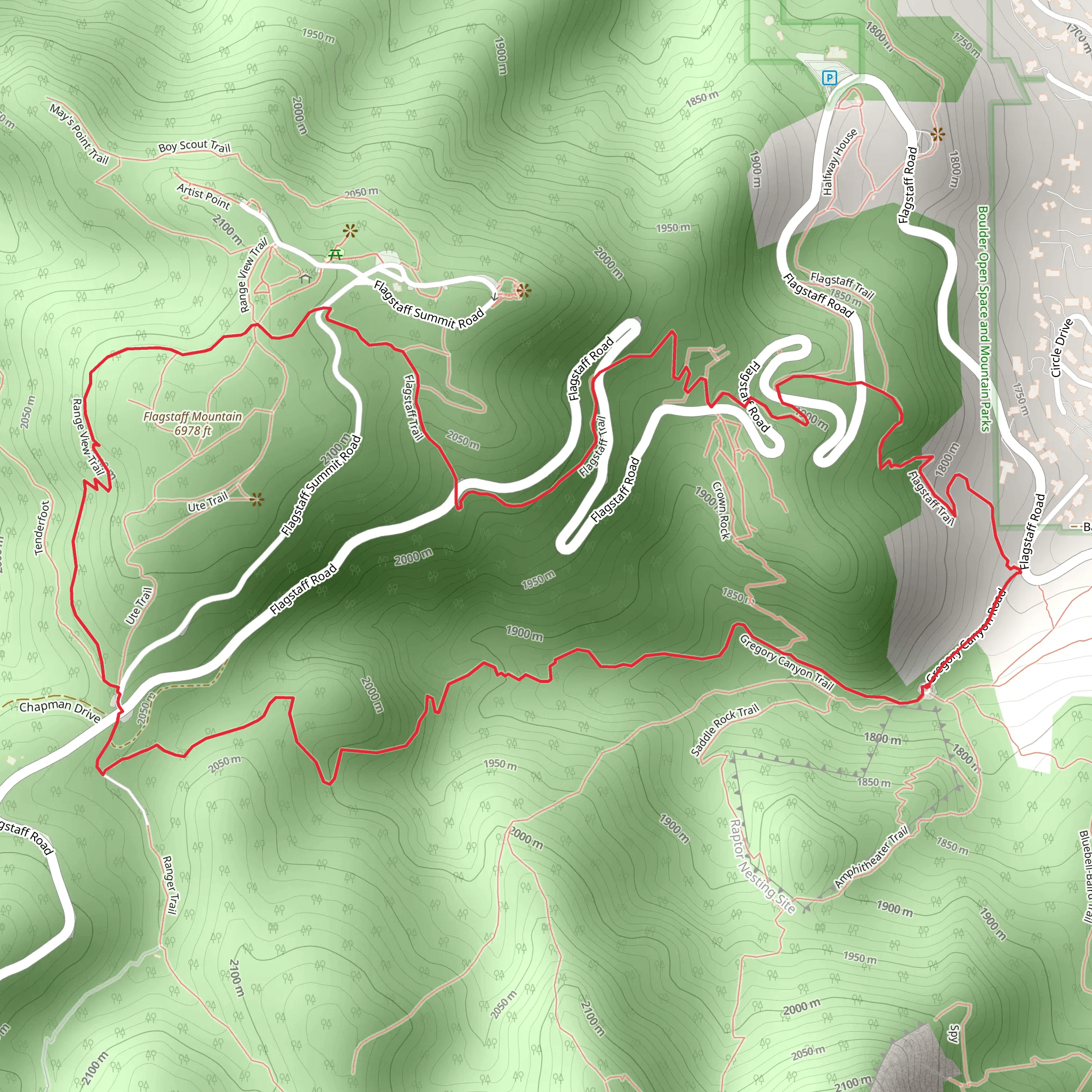 Gregory Canyon Trail, Range View Trail and Flagstaff Trail Loop mobile static map