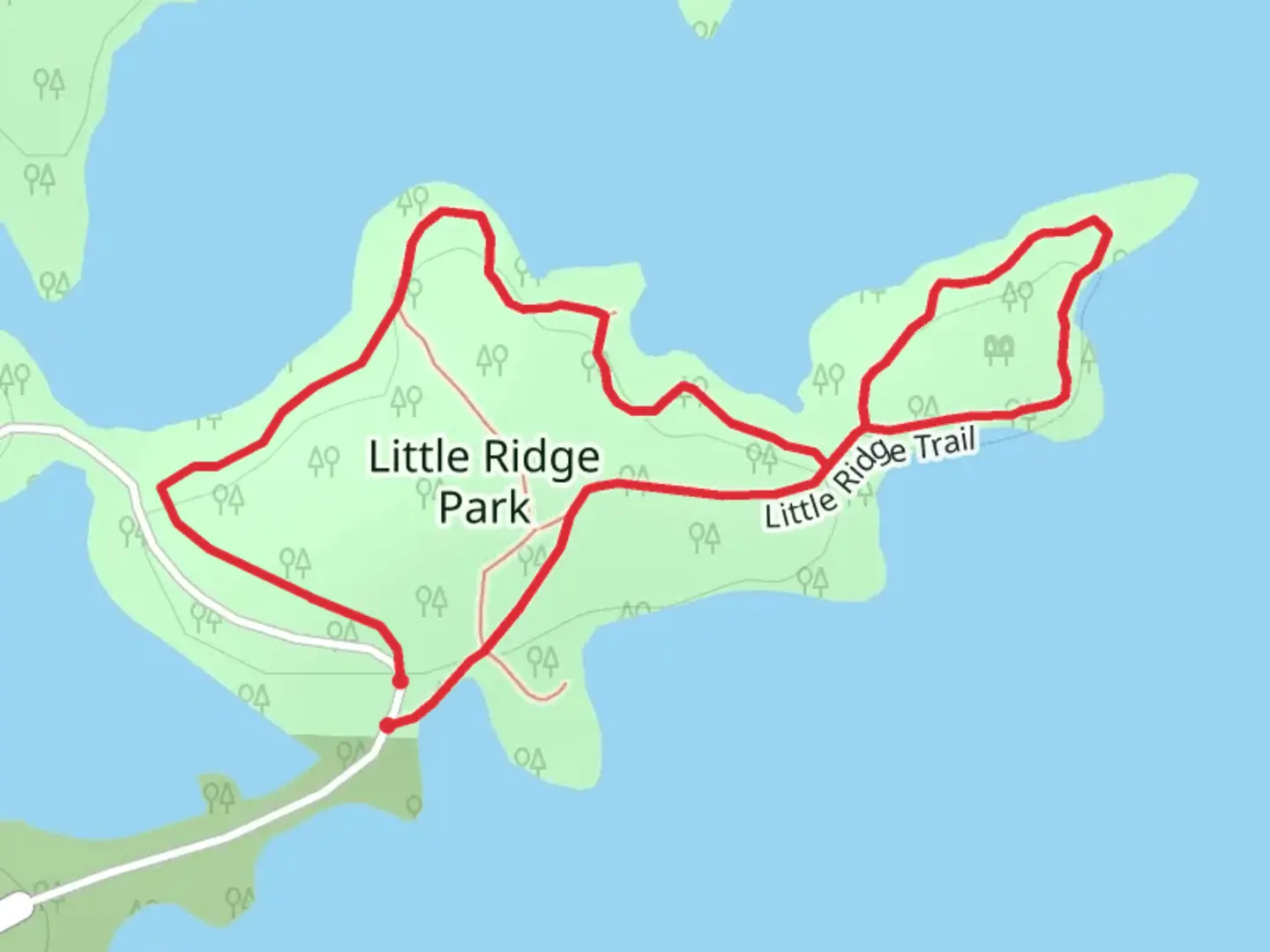 An image depicting the trail Little Ridge Park Loop and its surrounding area.