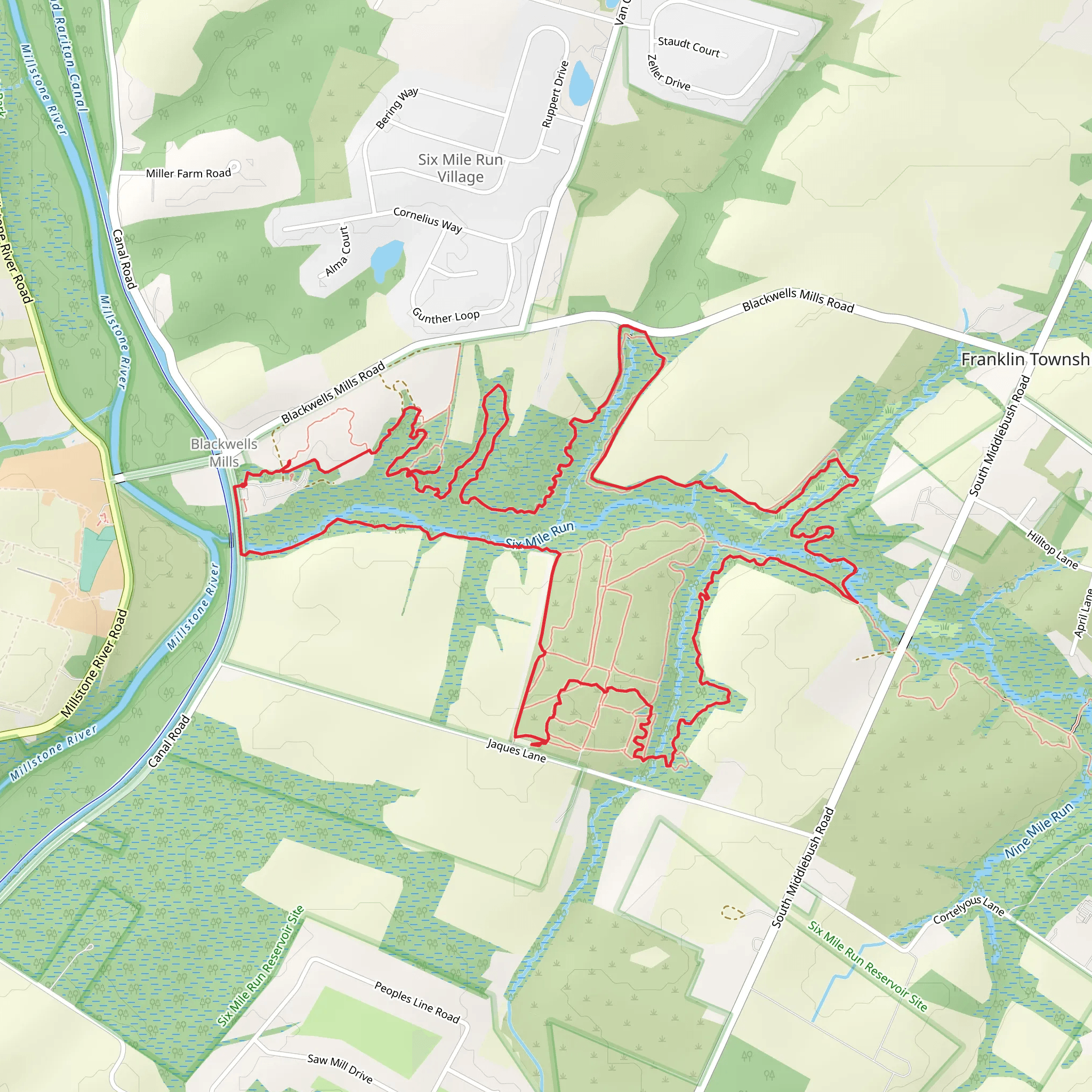 Six Mile Run Loop - Blue Trail mobile static map