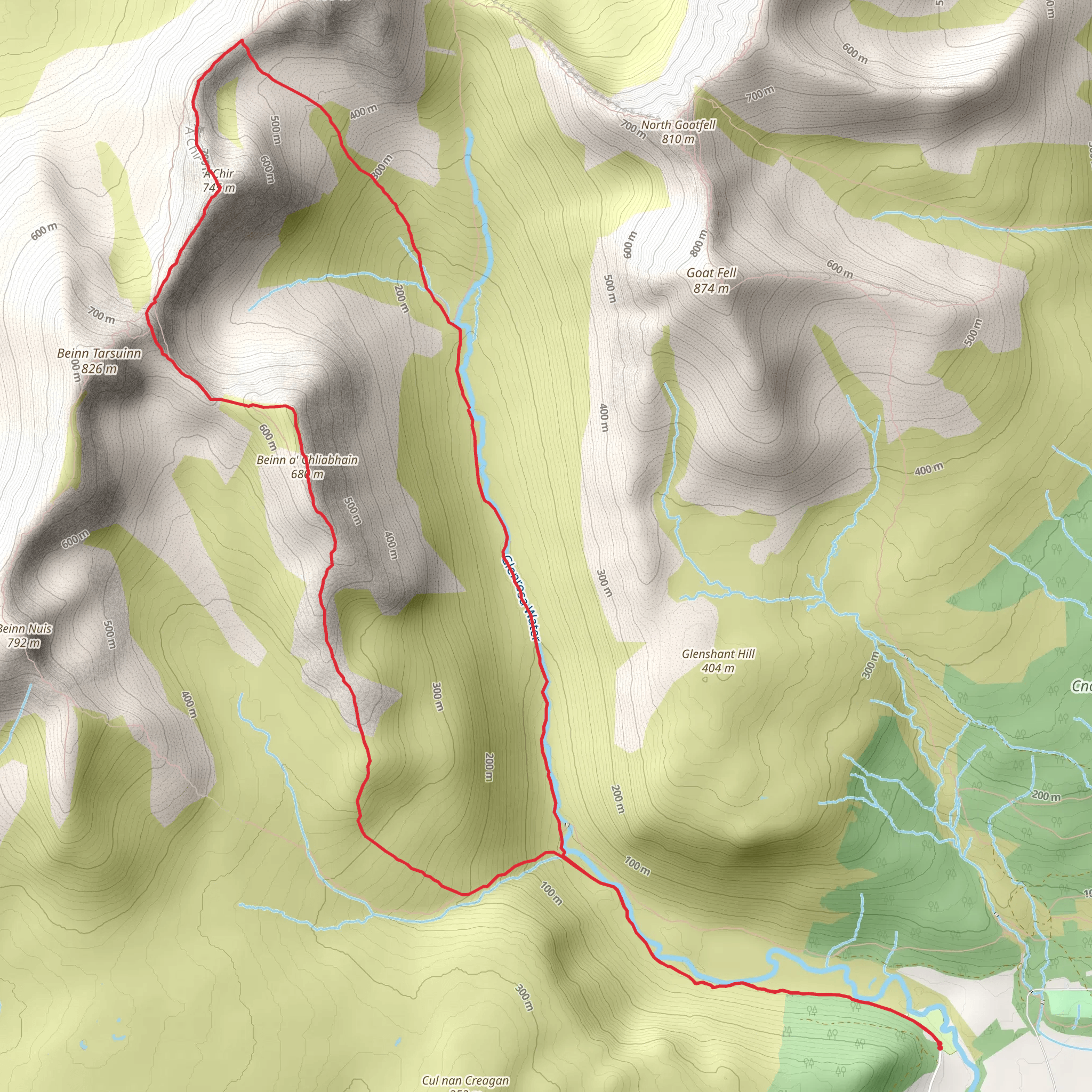 A'Chir Ridge Loop via Beinn a' Chliabhain mobile static map