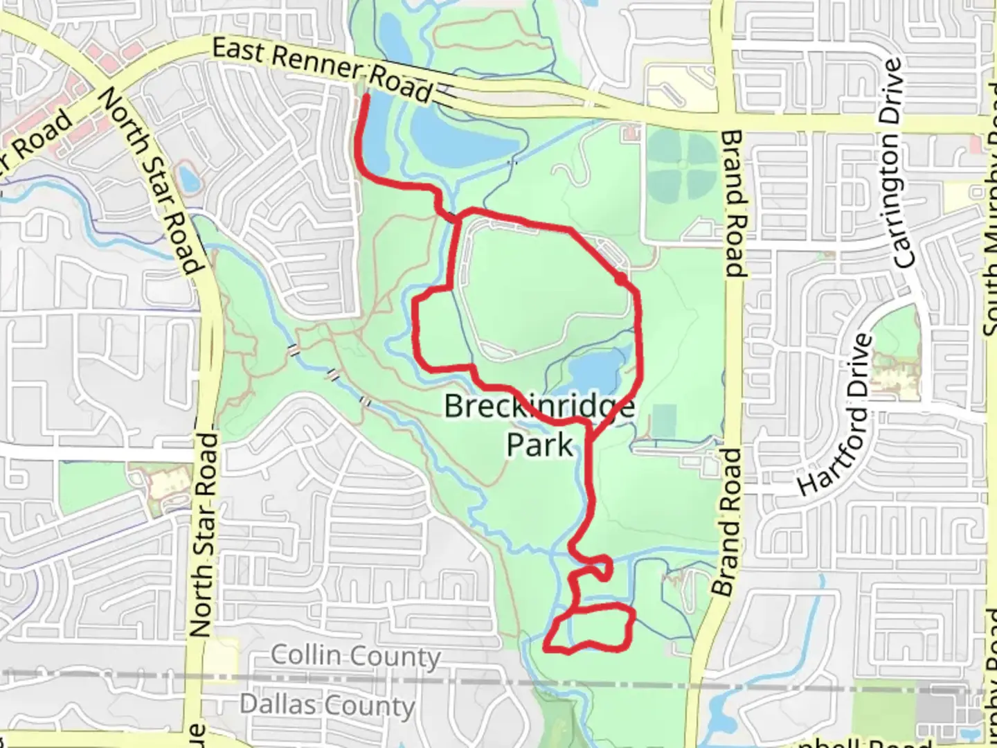 An image depicting the trail Breckinridge Park Loop and its surrounding area.